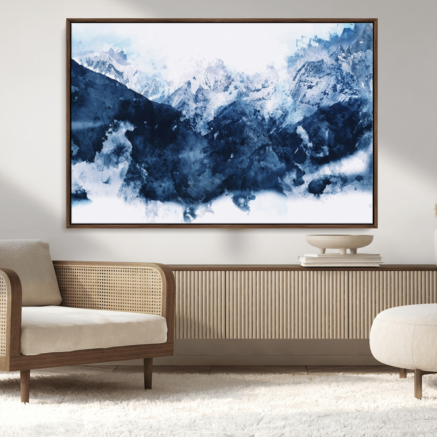 81700-MGV-CV-36X24-Abstract Blue Mountain Canvas Wall Art – Modern Triptych Landscape Print – Contemporary Nature Decor for Living Room or Office – Ready to