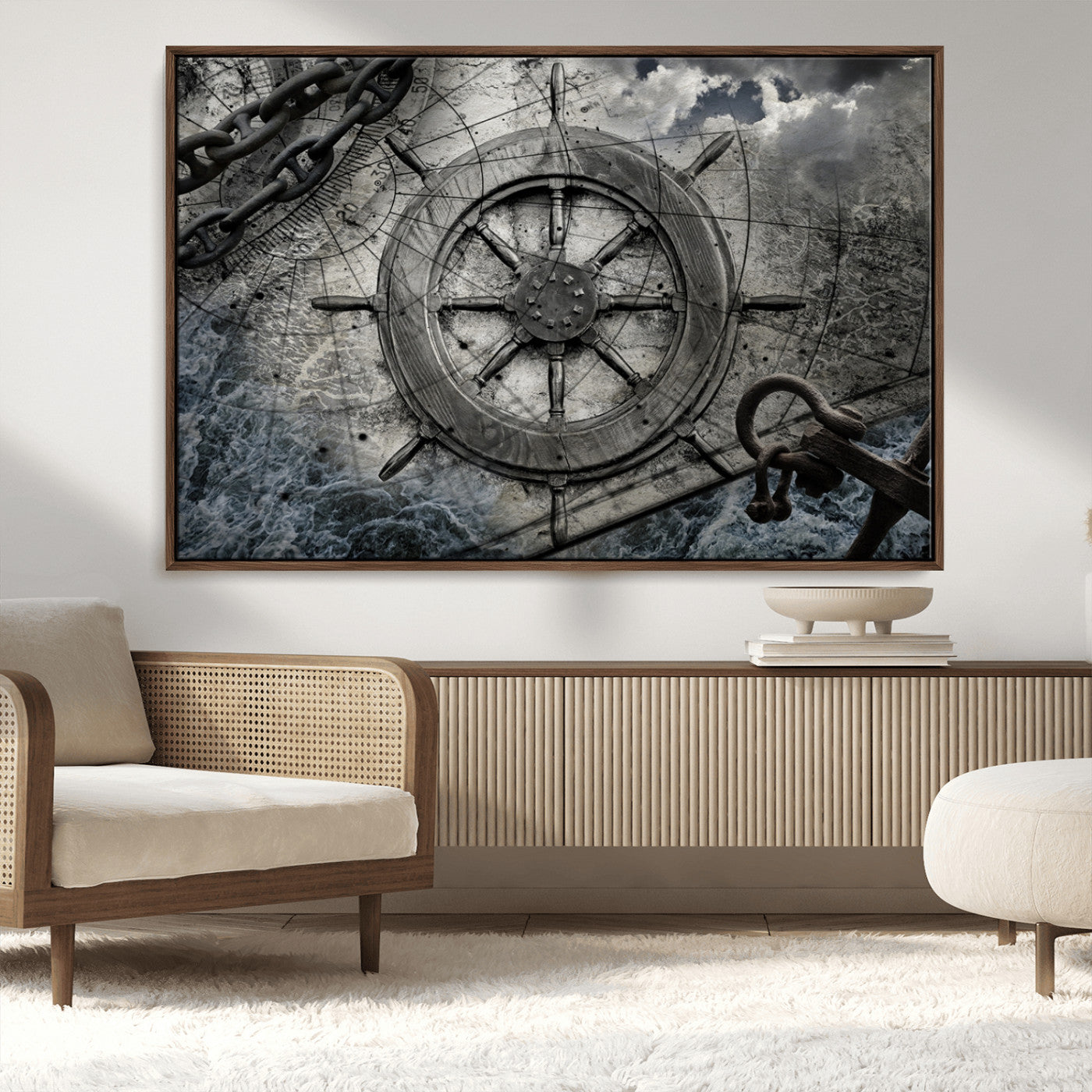 MGV-FC-36X24 - Ship Steering Wheel Vintage Wall Art Canvas Print