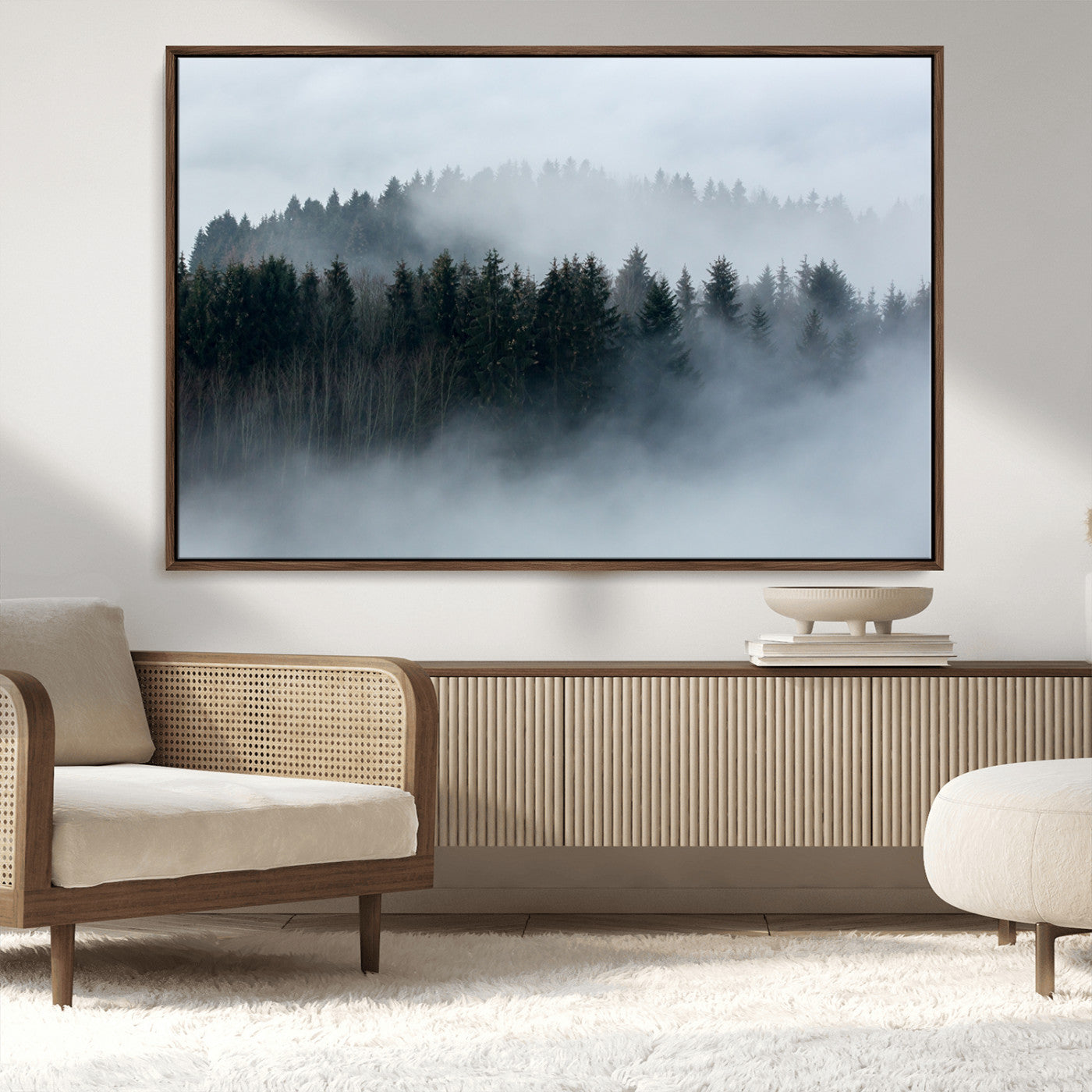 MGV-FC-36X24 - Autumn and Misty Trees in the Forest Wall Art Canvas Print, Foggy Forest Mountain Wall Art Canvas