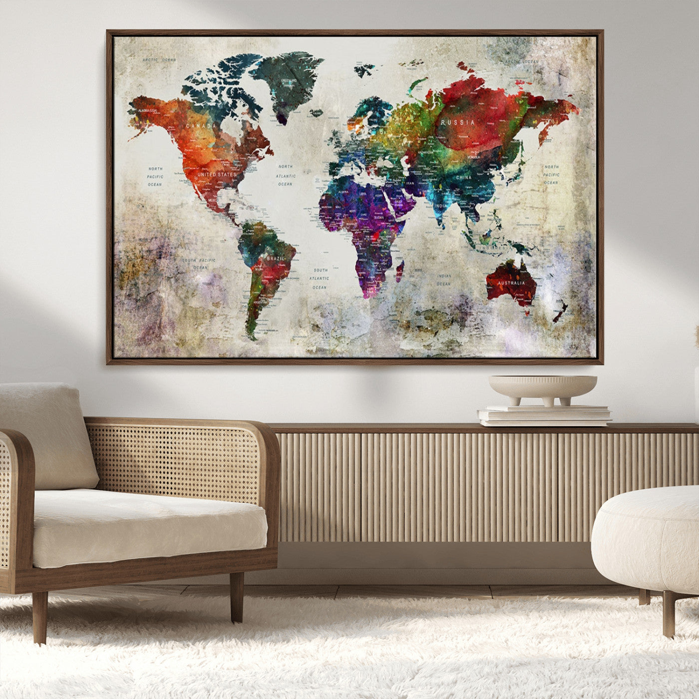 MGV-FC-36X24 - Push Pin World Map Canvas Print – Framed Wall Art for Couples to Track Their Travels – Anniversary