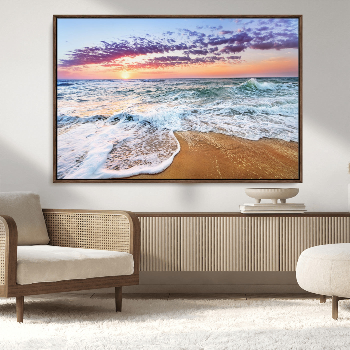 MGV-FC-36X24 - Coastal Sunset Art Beach Canvas Wall Art Print | Ocean Waves Wall Art | Large 3-Panel Seascape for