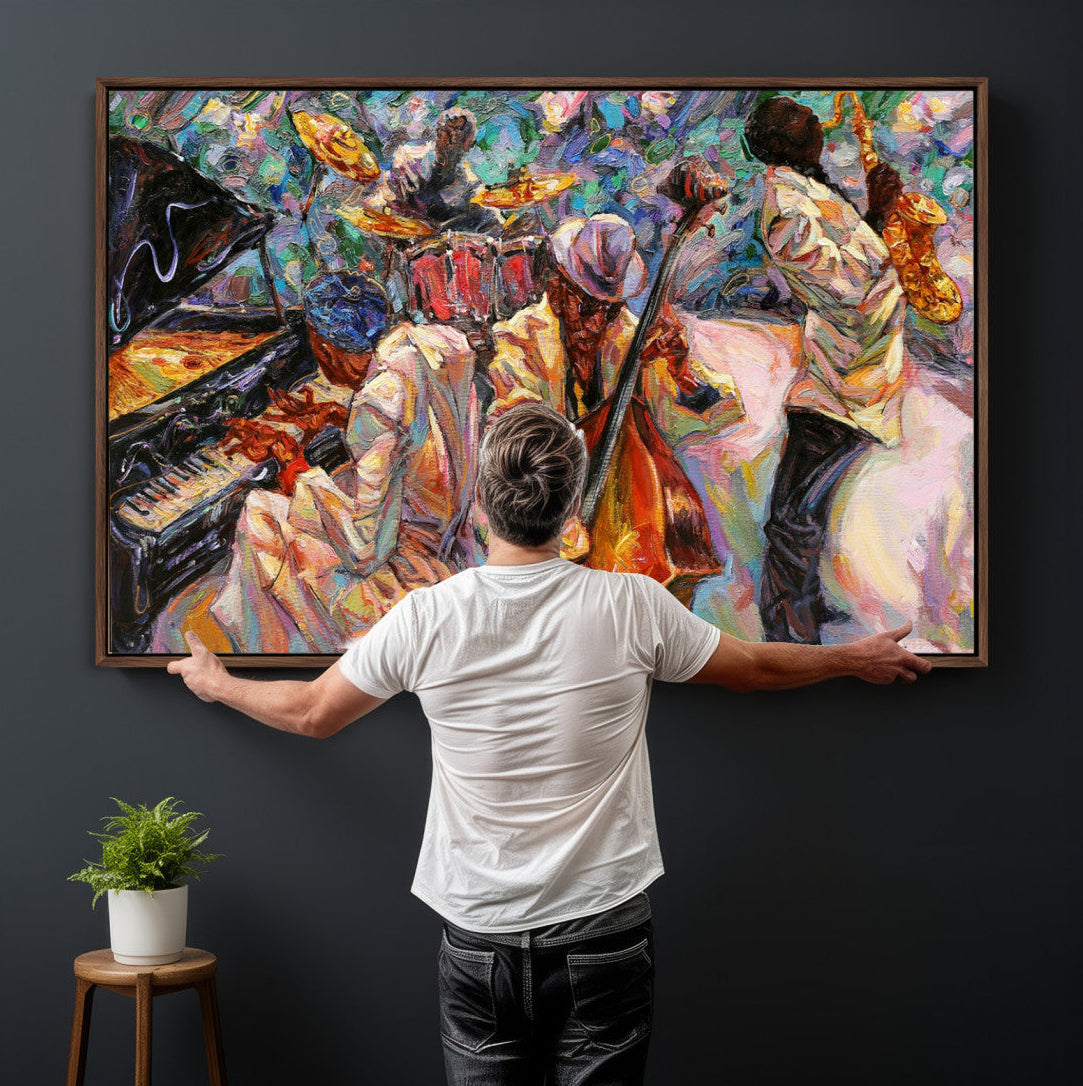 34929-MGV-CV-36X24 - African American Jazz Art Music Abstract Wall Art Painting Canvas Wall Art