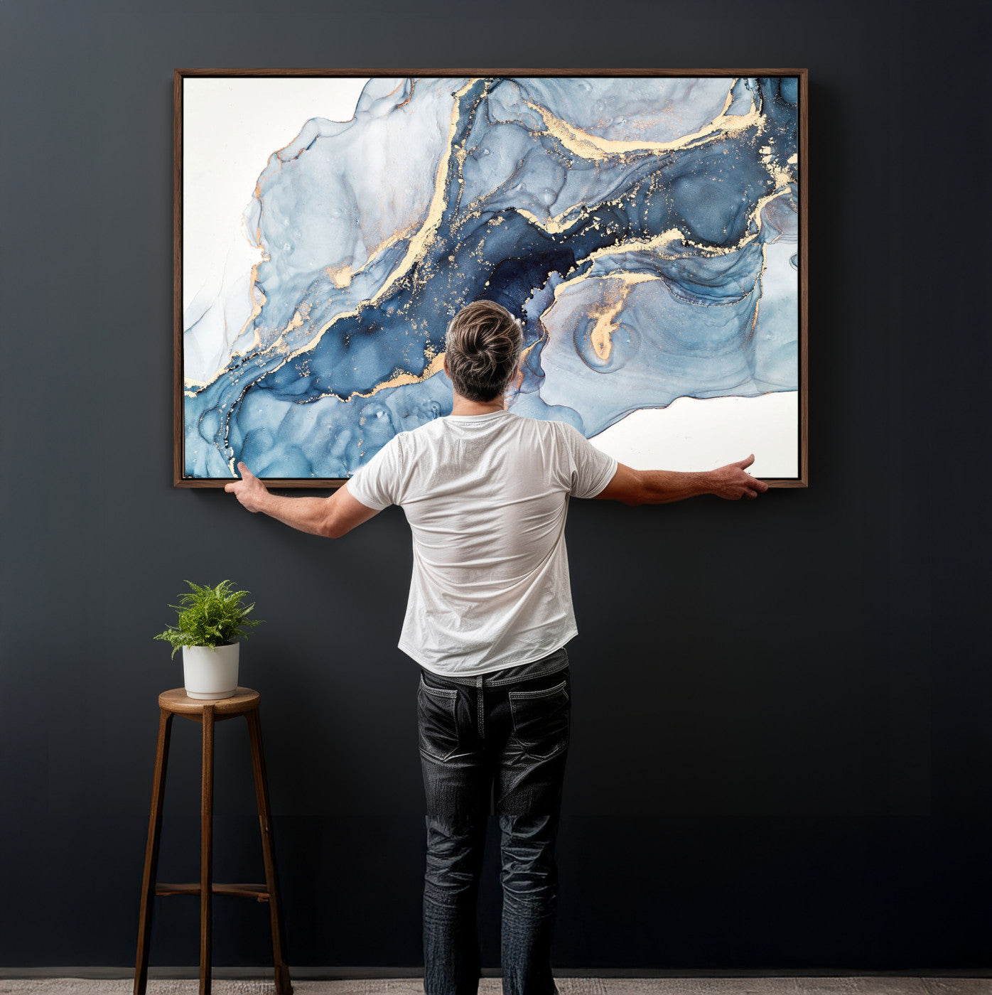 33782-MGV-CV-36X24 - Abstract Art Print - Blue Abstract Canvas Wall Art Print Abstract Art Fluid Effect Marble Wall Art