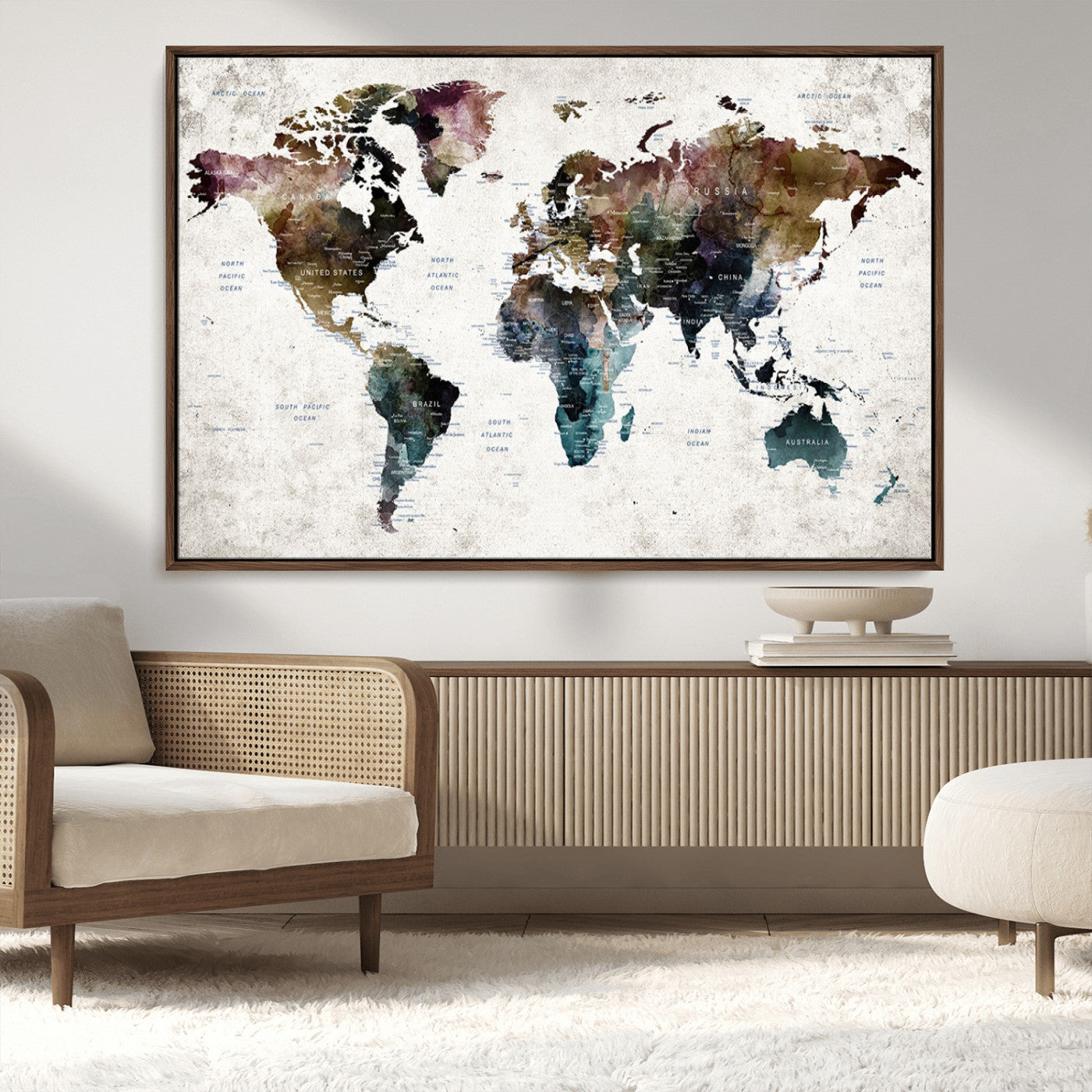 MGV-FC-36X24 - Push Pin World Map Canvas Print – Framed Wall Art for Couples to Track Their Travels – Anniversary