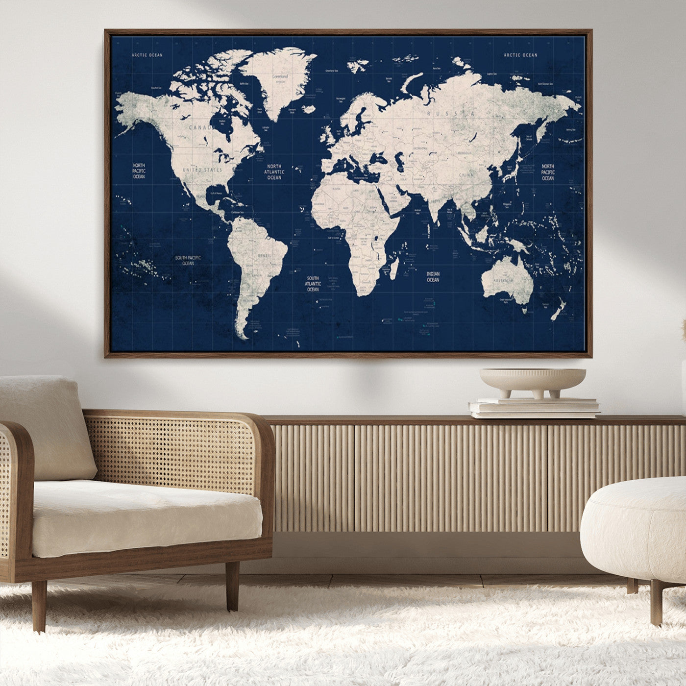 17866-MGV-CV-36X24-Push Pin World Map Canvas Print – Framed Wall Art for Couples to Track Their Travels – Anniversary