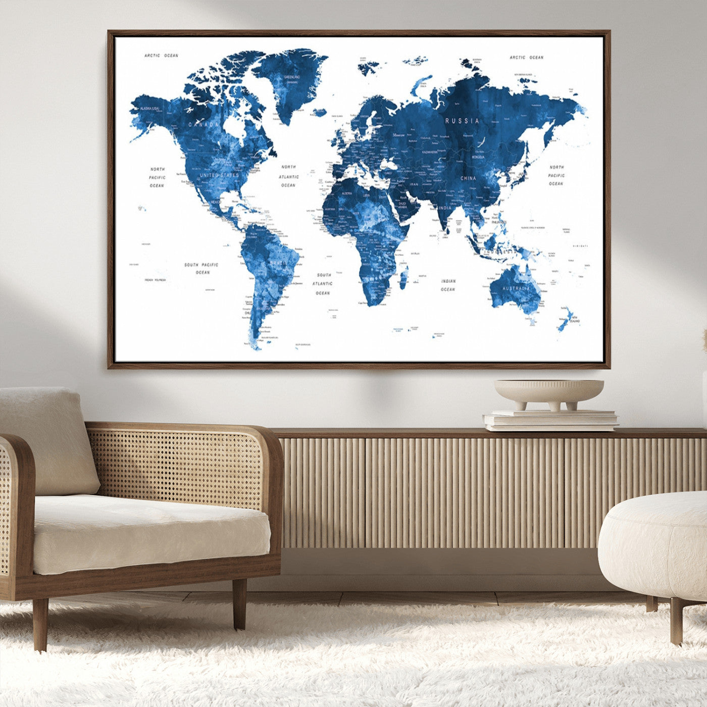 MGV-FC-36X24 - Push Pin World Map Canvas Print – Framed Wall Art for Couples to Track Their Travels – Anniversary