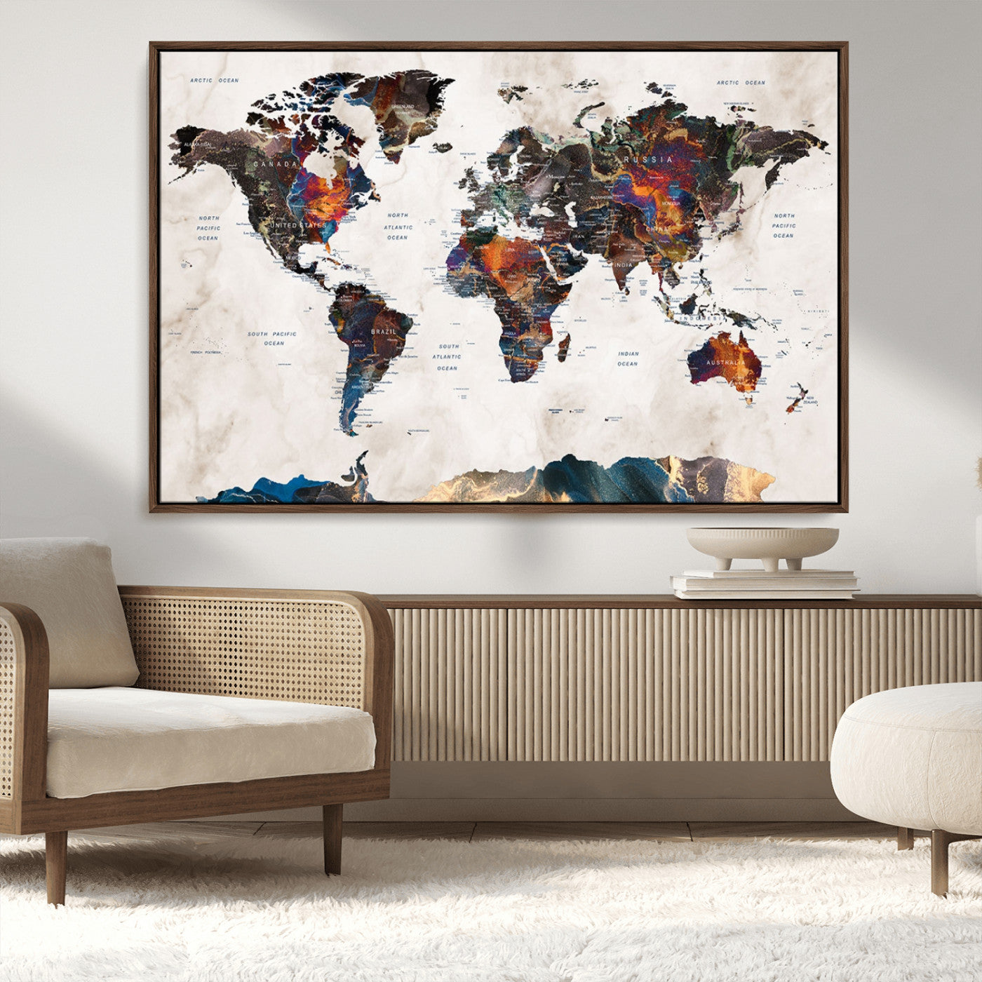 MGV-FC-36X24 - Push Pin World Map Canvas Print – Framed Wall Art for Couples to Track Their Travels – Anniversary
