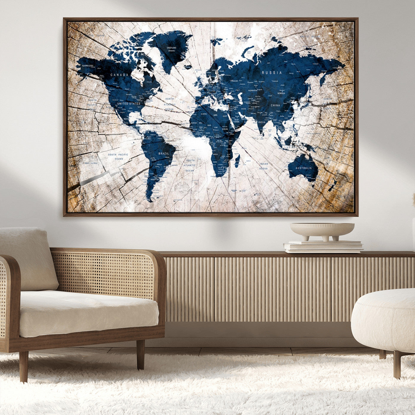 MGV-FC-36X24 - Push Pin World Map Canvas Print – Framed Wall Art for Couples to Track Their Travels – Anniversary