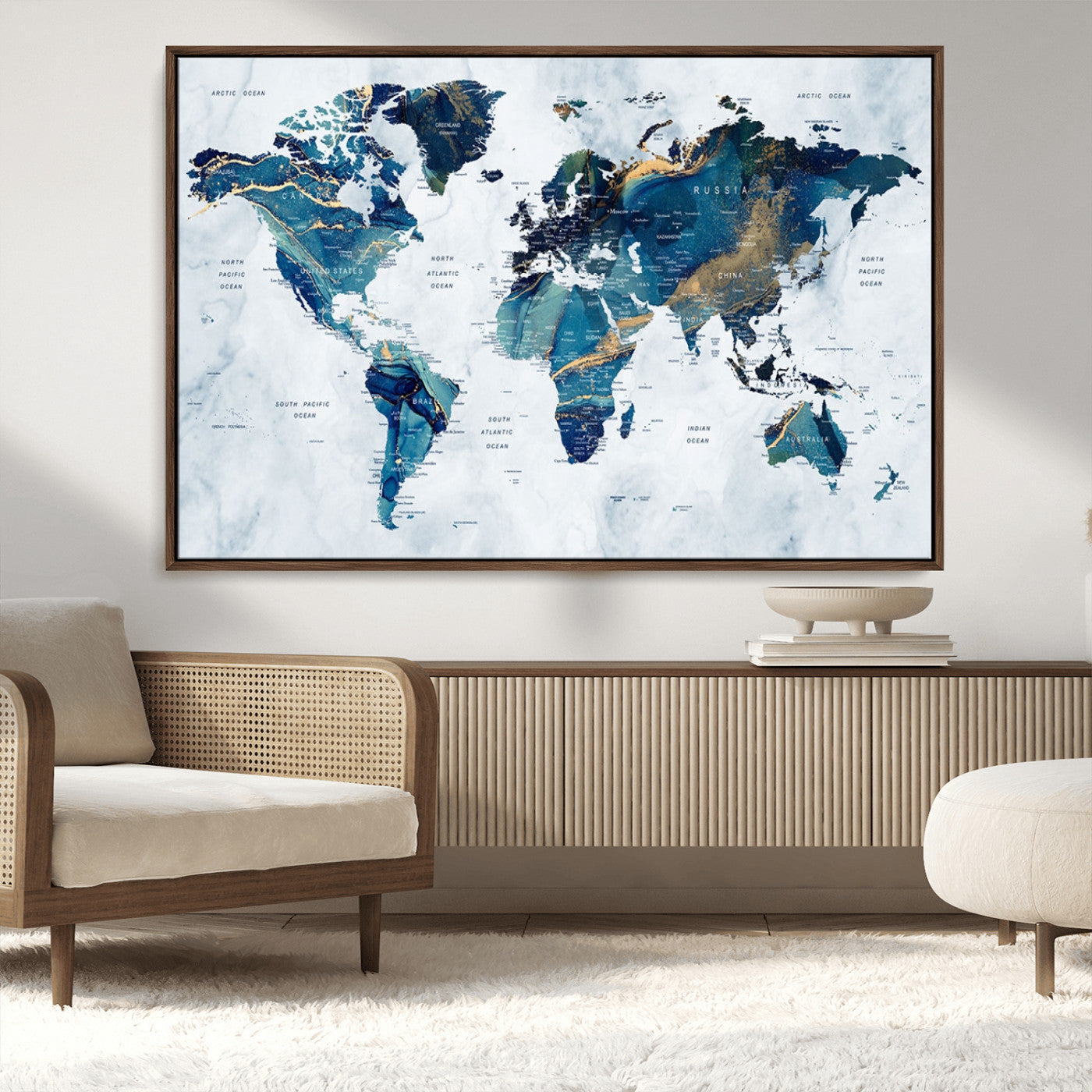 MGV-FC-36X24 - Push Pin World Map Canvas Print – Framed Wall Art for Couples to Track Their Travels – Anniversary