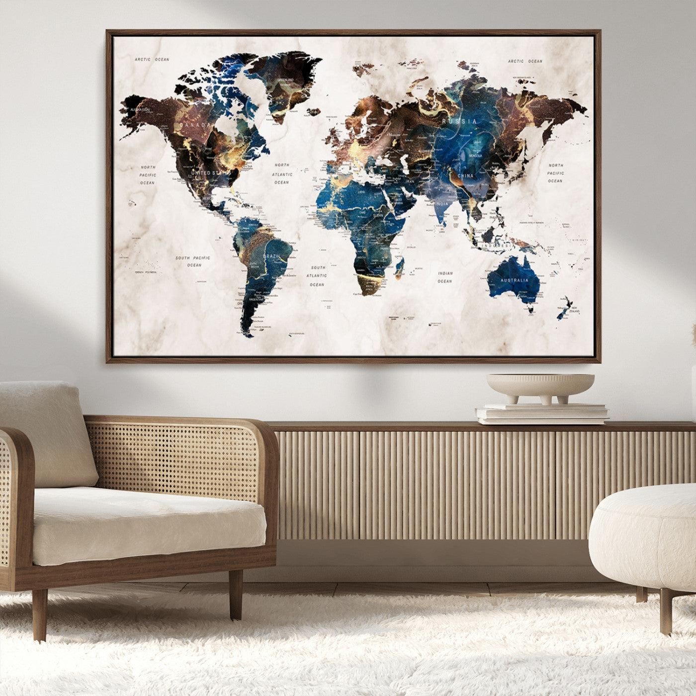 MGV-FC-36X24 - Push Pin World Map Canvas Print – Framed Wall Art for Couples to Track Their Travels – Anniversary