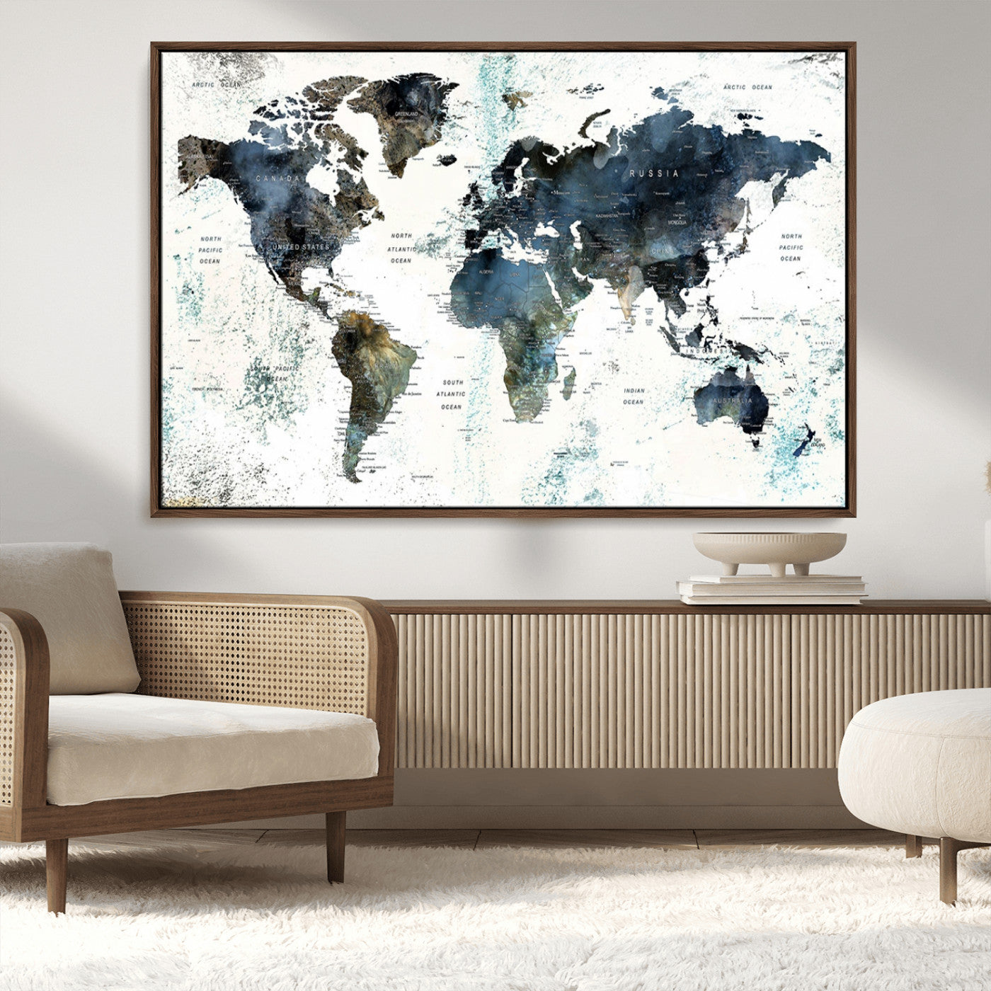 MGV-FC-36X24 - Push Pin World Map Canvas Print – Framed Wall Art for Couples to Track Their Travels – Anniversary