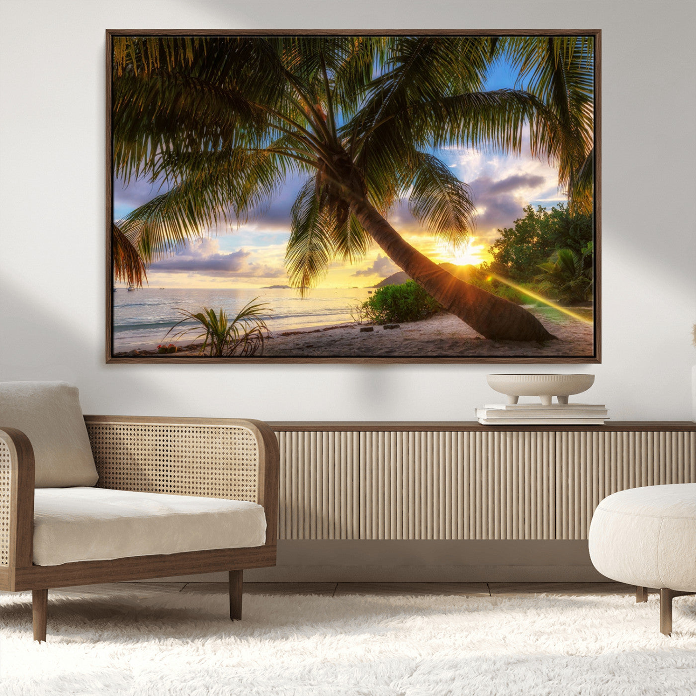 MGV-FC-36X24 - Tropical Island Sunset on the Beach Palms Wall Art Canvas Print