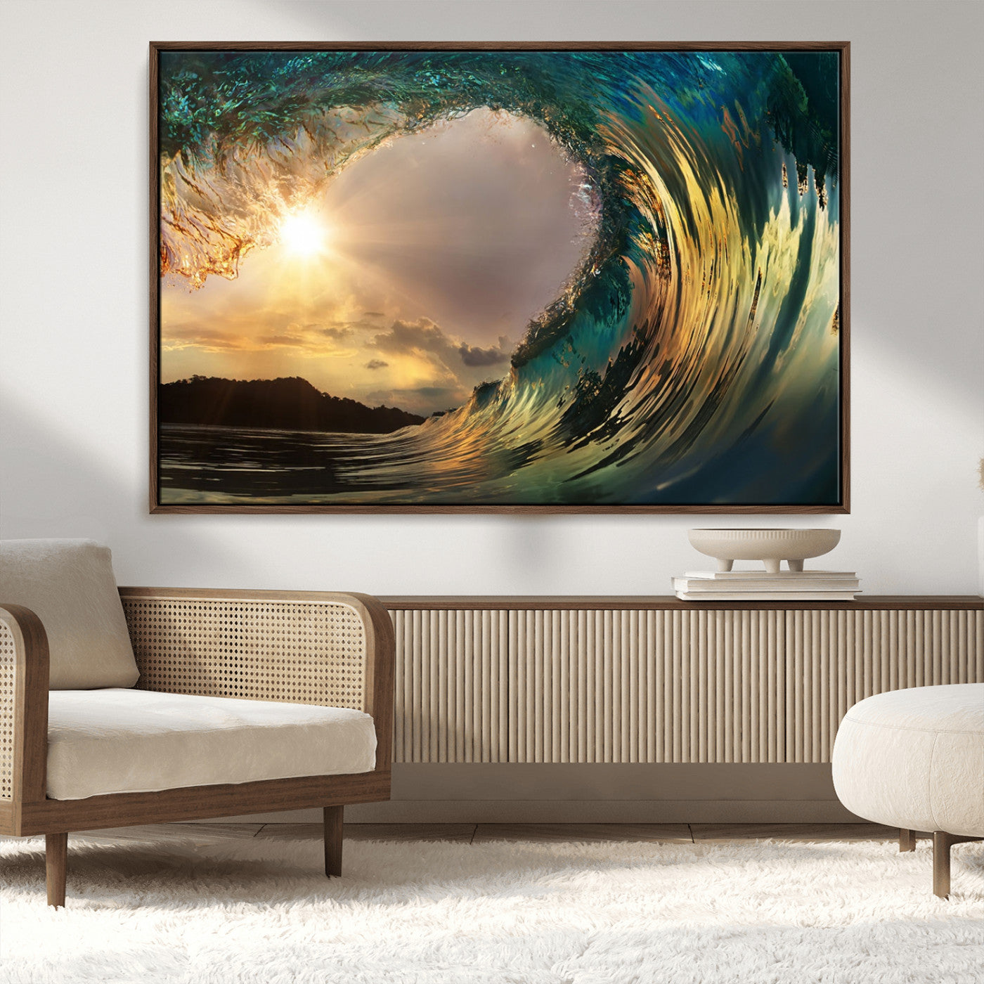 MGV-FC-36X24 - Golden Wave Sunset Giclee Canvas Print – Large Coastal Wall Art for Nature Lovers, Captivating Ocean Wave Decor