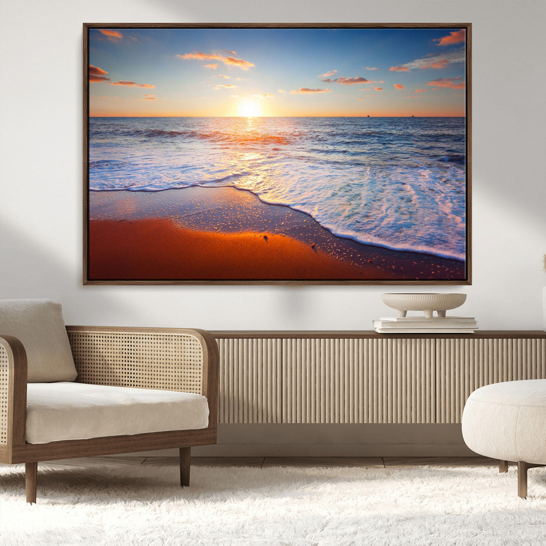 Ocean Beach Wall Art, Coastal Sunset Tropical Island Seascape Canvas Print