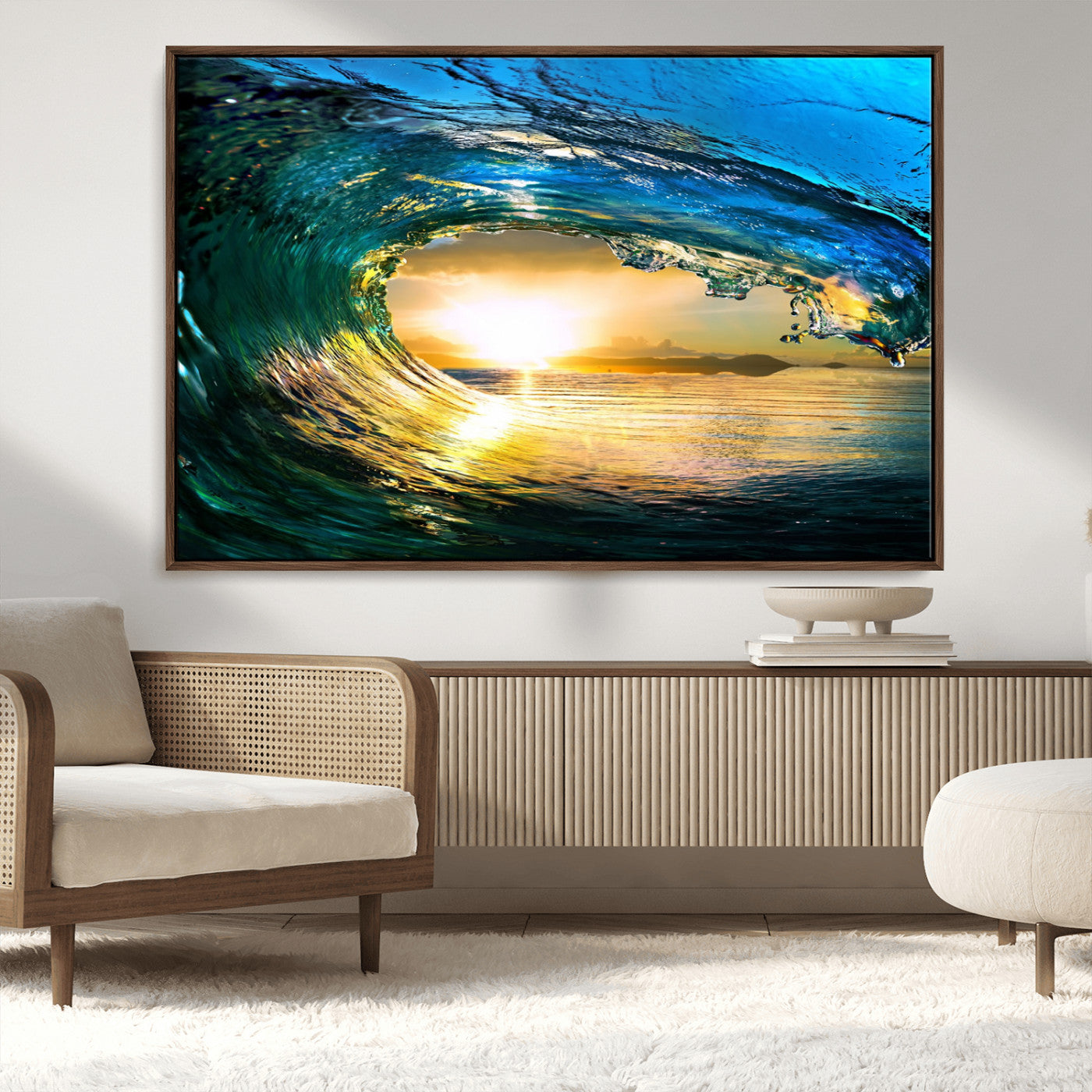 MGV-FC-36X24 - Ocean Wave at Sunset Canvas Art, Large Wall Print of Vibrant Water Waves, Coastal Art for Living Room and Dining Room