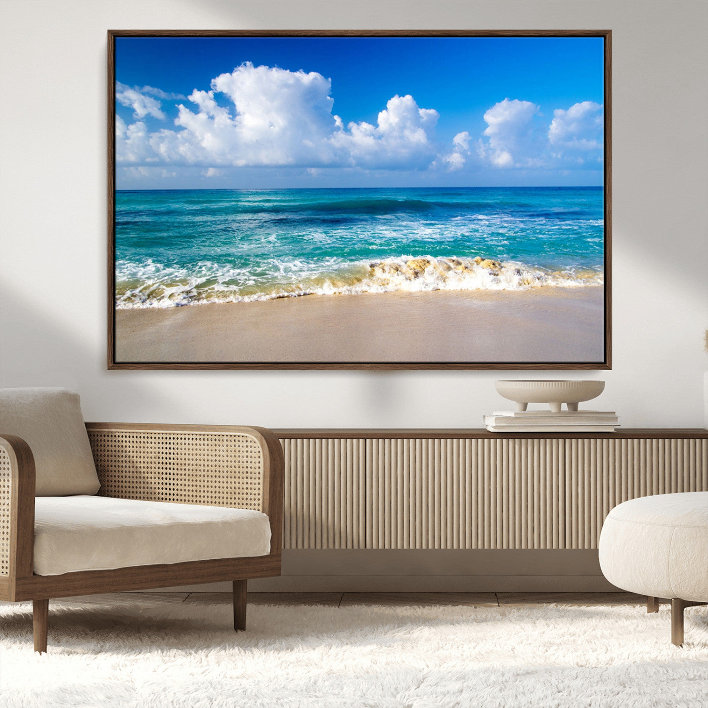 MGV-FC-36X24 - Tropical Beach 3-Panel Canvas Wall Art – Serene Ocean Waves and Blue Sky – Giclée Print for Living Room, Office, or Bedroom Coastal Decor
