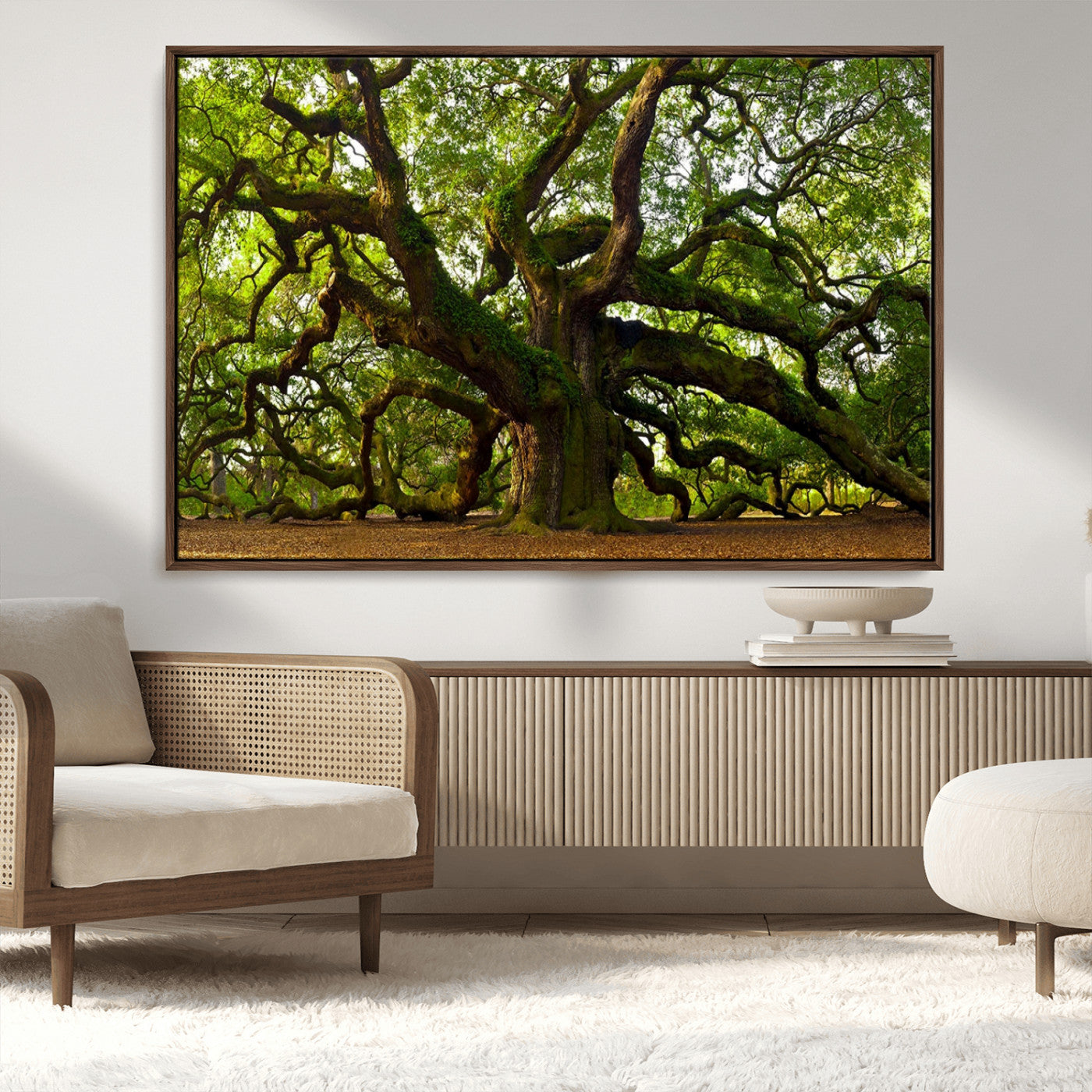 MGV-FC-36X24 - Angel Oak Tree Wall Art Canvas Print | Forest Tree Nature Photography Print on Canvas | Large Triptych Art for Living Room or Office Decor