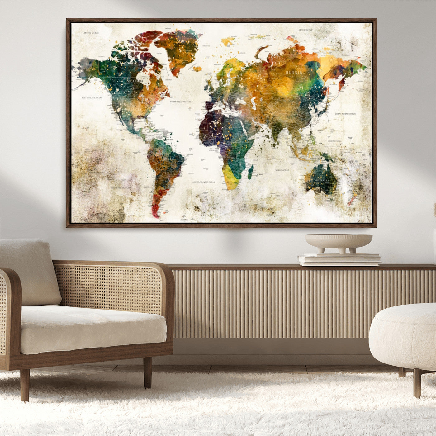 MGV-FC-36X24 - Push Pin World Map Canvas Print – Framed Wall Art for Couples to Track Their Travels – Anniversary