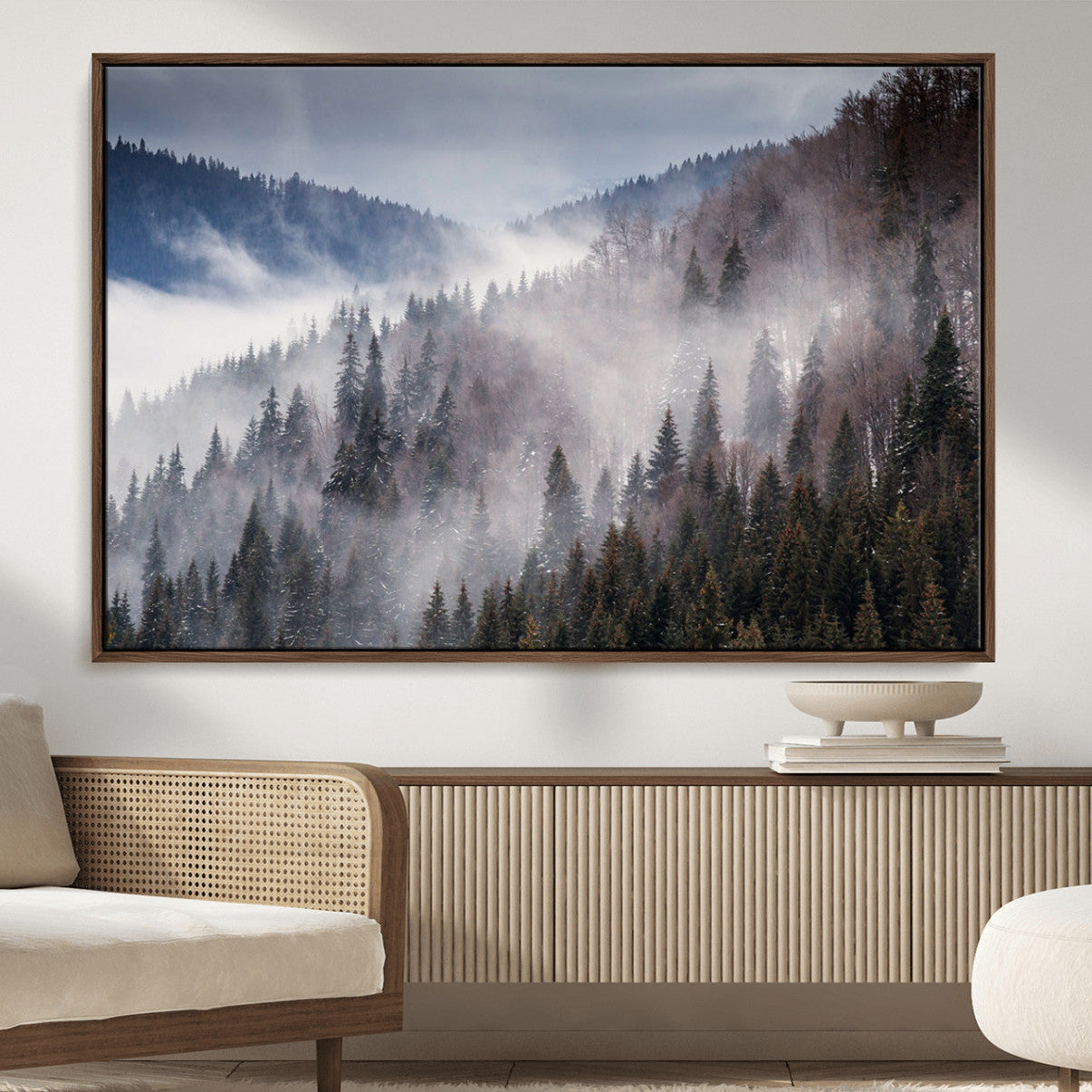 18459-MGV-CV-36X24-Beautiful Rising Fog in Winter Mountain Landscape- Framed Rising Fog in Winter Mountain Canvas
