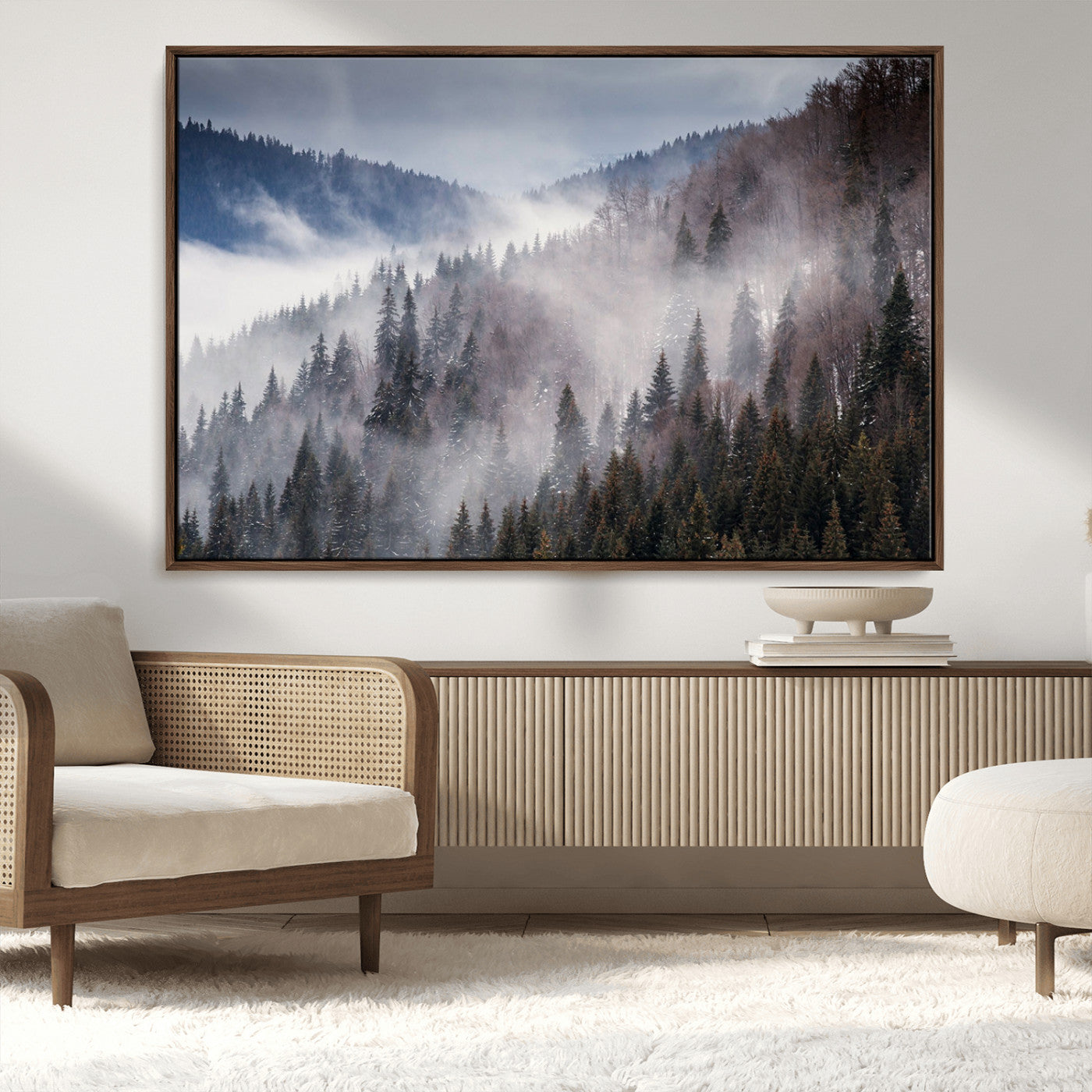 MGV-FC-36X24 - Beautiful Rising Fog in Winter Mountain Landscape - Framed Rising Fog in Winter Mountain Canvas