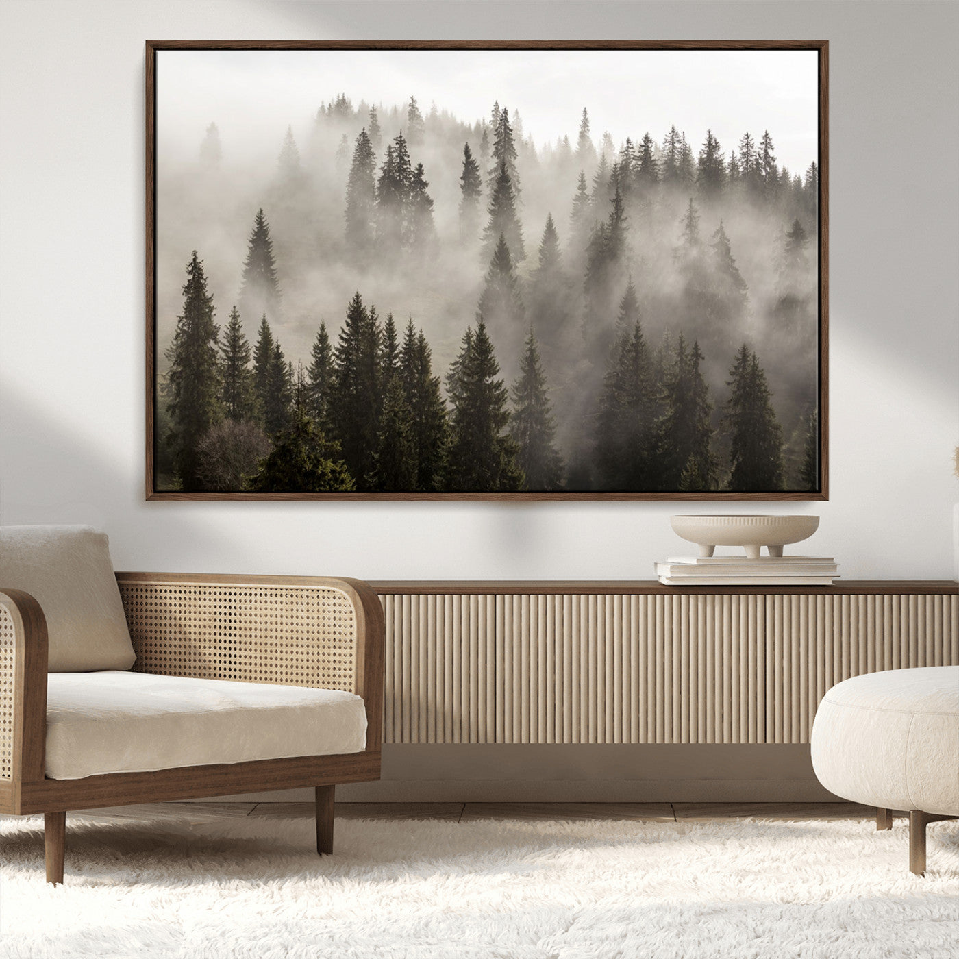 MGV-FC-36X24 - Foggy Mountain Wall Art | 3-Panel Foggy Forest and Mountain Landscape | Large Giclee Print for