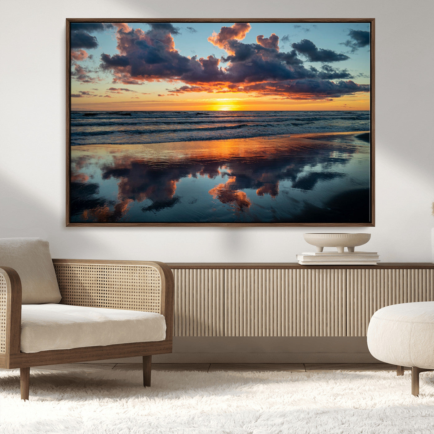 MGV-FC-36X24 - Beach Sunset Print - Stunning Ocean Canvas Artwork with Sunset Reflection Design for Elegant Home or