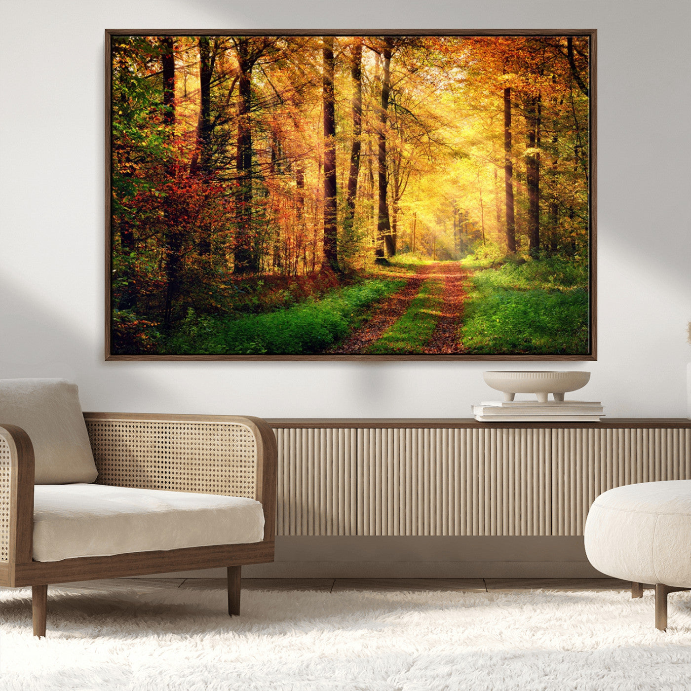 MGV-FC-36X24 - Forest Fall Wall Art Print - Sunlight Through Trees Wall Art Canvas Print