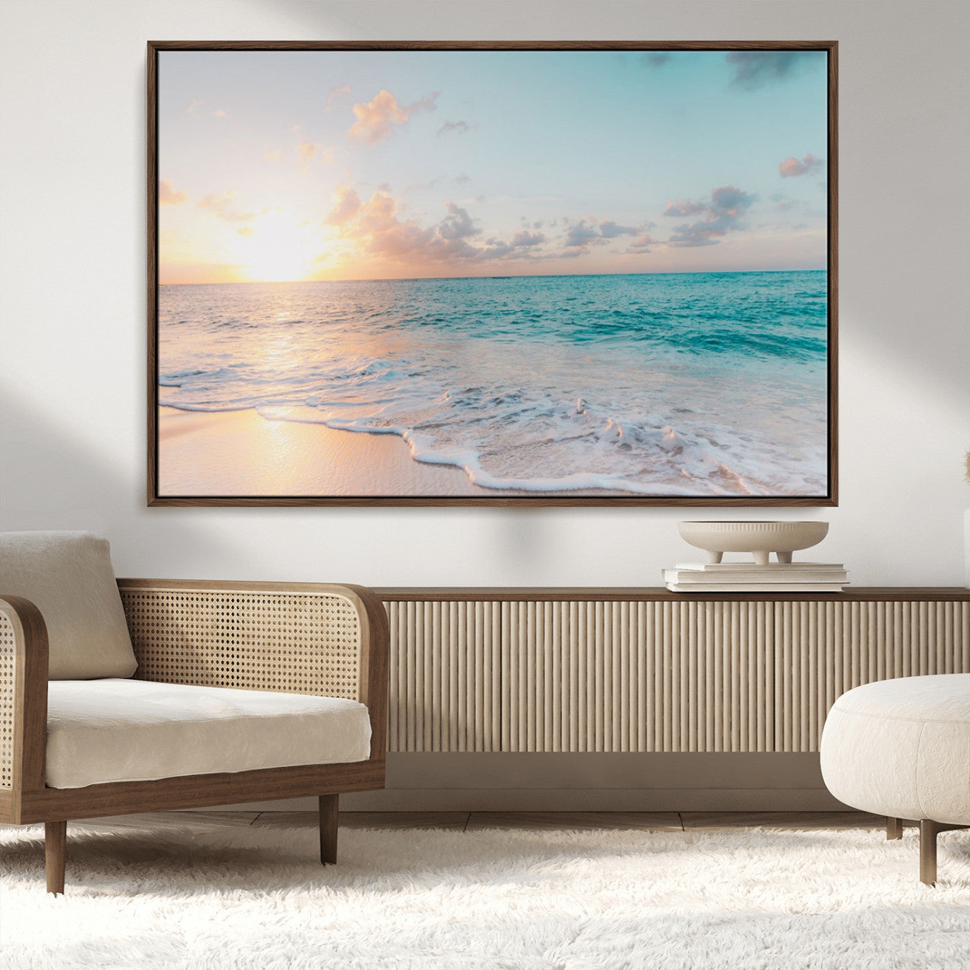 MGV-FC-36X24 - Tranquil Ocean Beach Sunset Canvas Wall Art | 3-Panel Coastal Decor