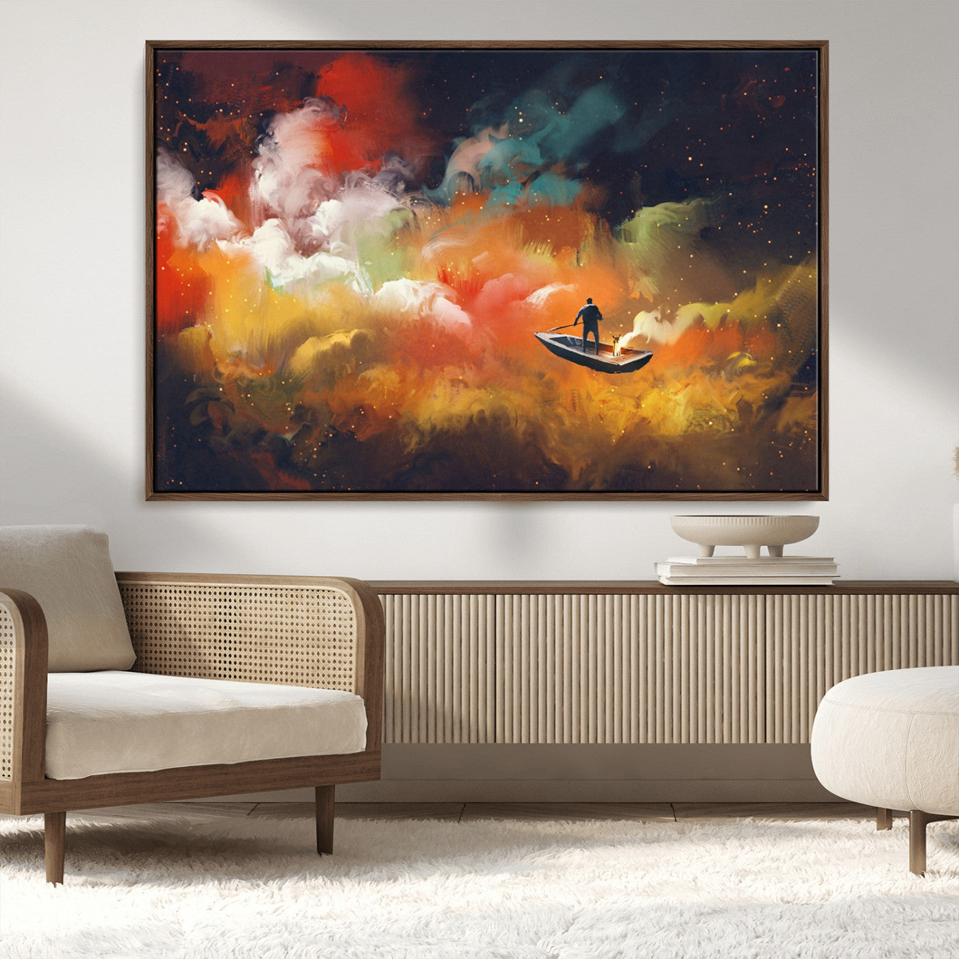 MGV-FC-36X24 - Surreal Space Adventure Canvas Wall Art – Dreamlike Abstract Galaxy Print – Framed and Ready to Hang for Living Room or Bedroom Decor