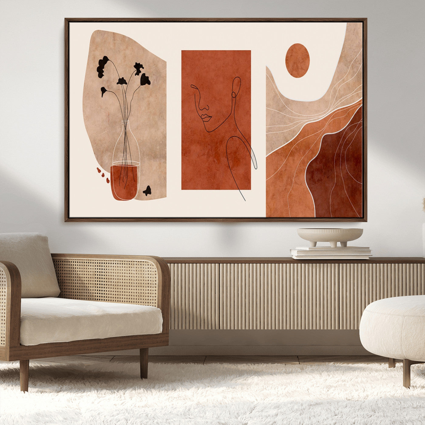 MGV-FC-36X24 - Boho Sunset Mountain Canvas Print, Modern Boho Sunset Mountain Landscape Triptych – Giclée Canvas