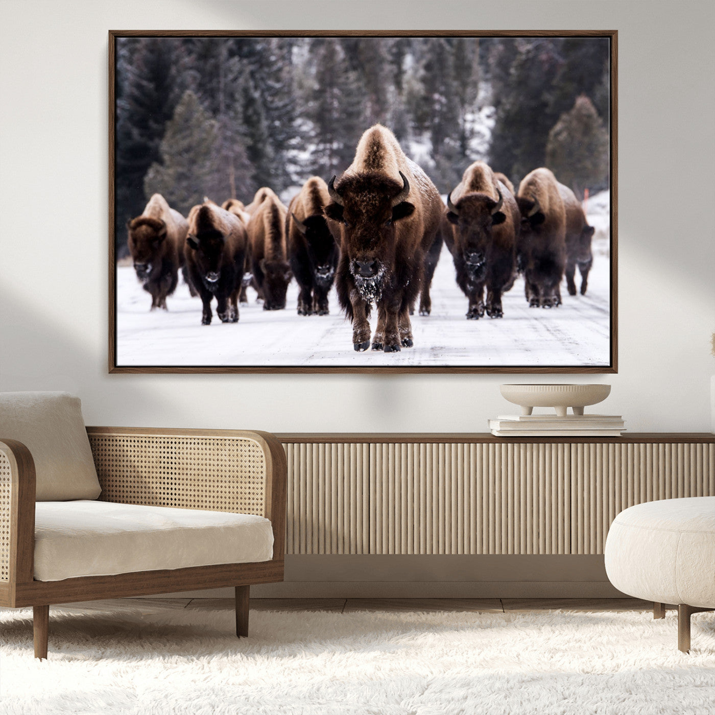 MGV-FC-36X24 - Bison Wall Art Canvas Print- Bison Herd Canvas Wall Art – Majestic Wildlife Photography – Framed and Ready to Hang Nature-Inspired Art - Buffalo Wall Art Print