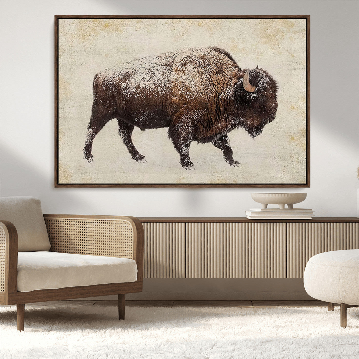 MGV-FC-36X24 - Buffalo Wall Art, Western Bison Canvas Print, Rustic Buffalo Art for Cowboy Western Decor, Large Multi-Panel Giclee Canvas for Farmhouse Wall Decor