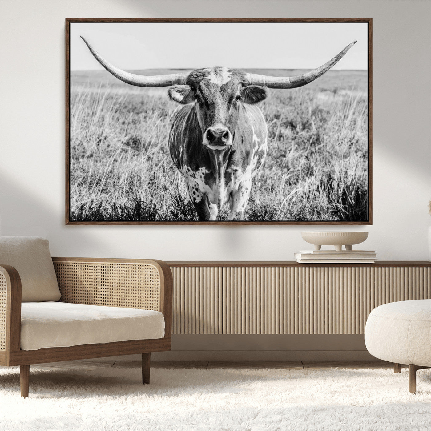 MGV-FC-36X24 - Texas Cow Longhorn Wall Art Canvas Print for Farm House Wall Decor, Farmhouse Wall Art Print
