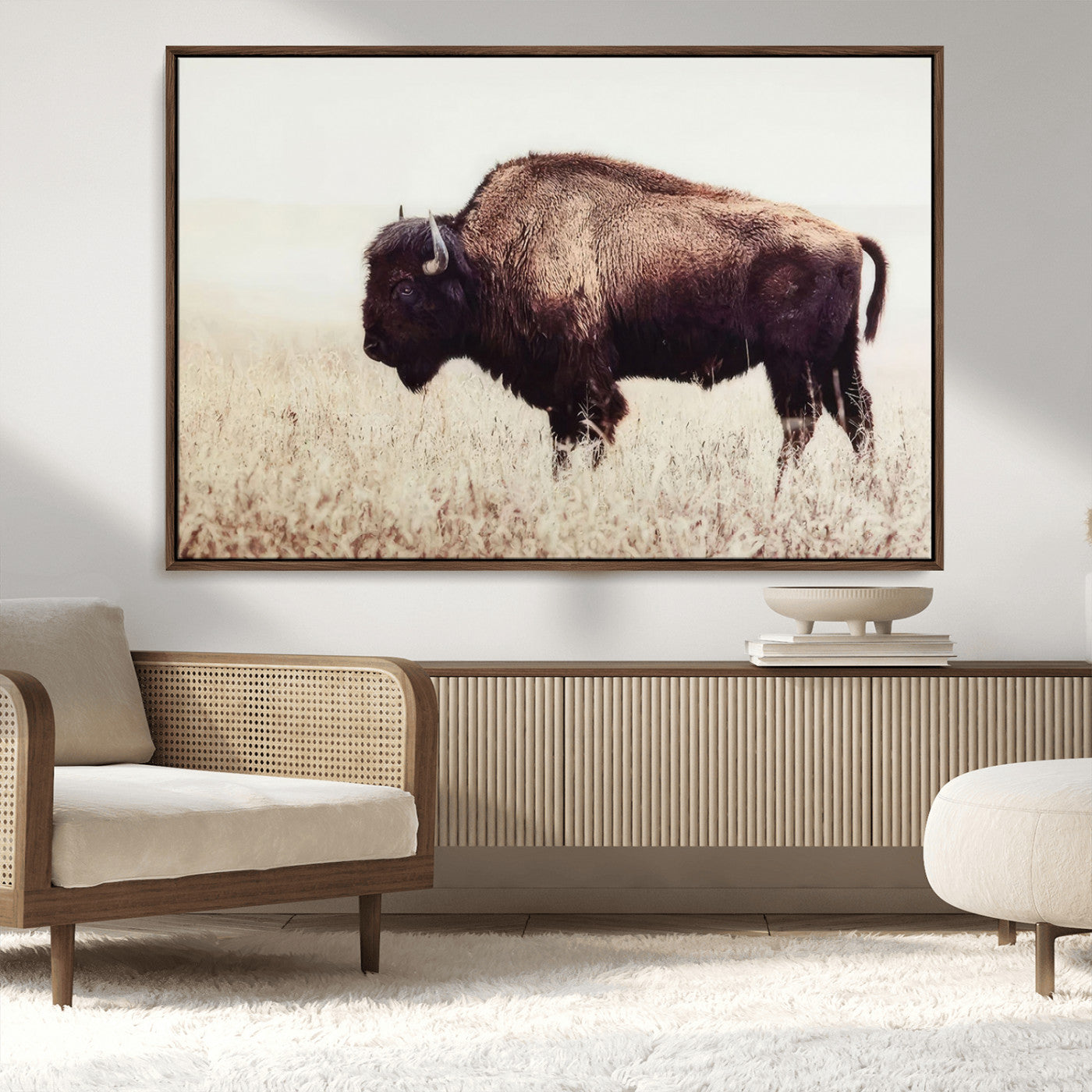 MGV-FC-36X24 - Bison in Field Wall Art Canvas Print For Farmhouse Barn Decor