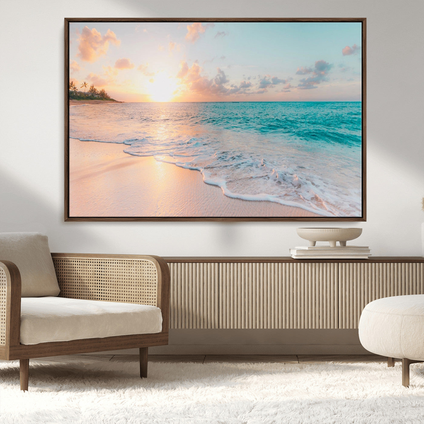 MGV-FC-36X24 - Beach Sunrise Wall Art, Coastal Seascape Canvas Print, Ocean Wave Multi-Panel Giclee, Coastal Sunset Beach Scene for Modern Decor