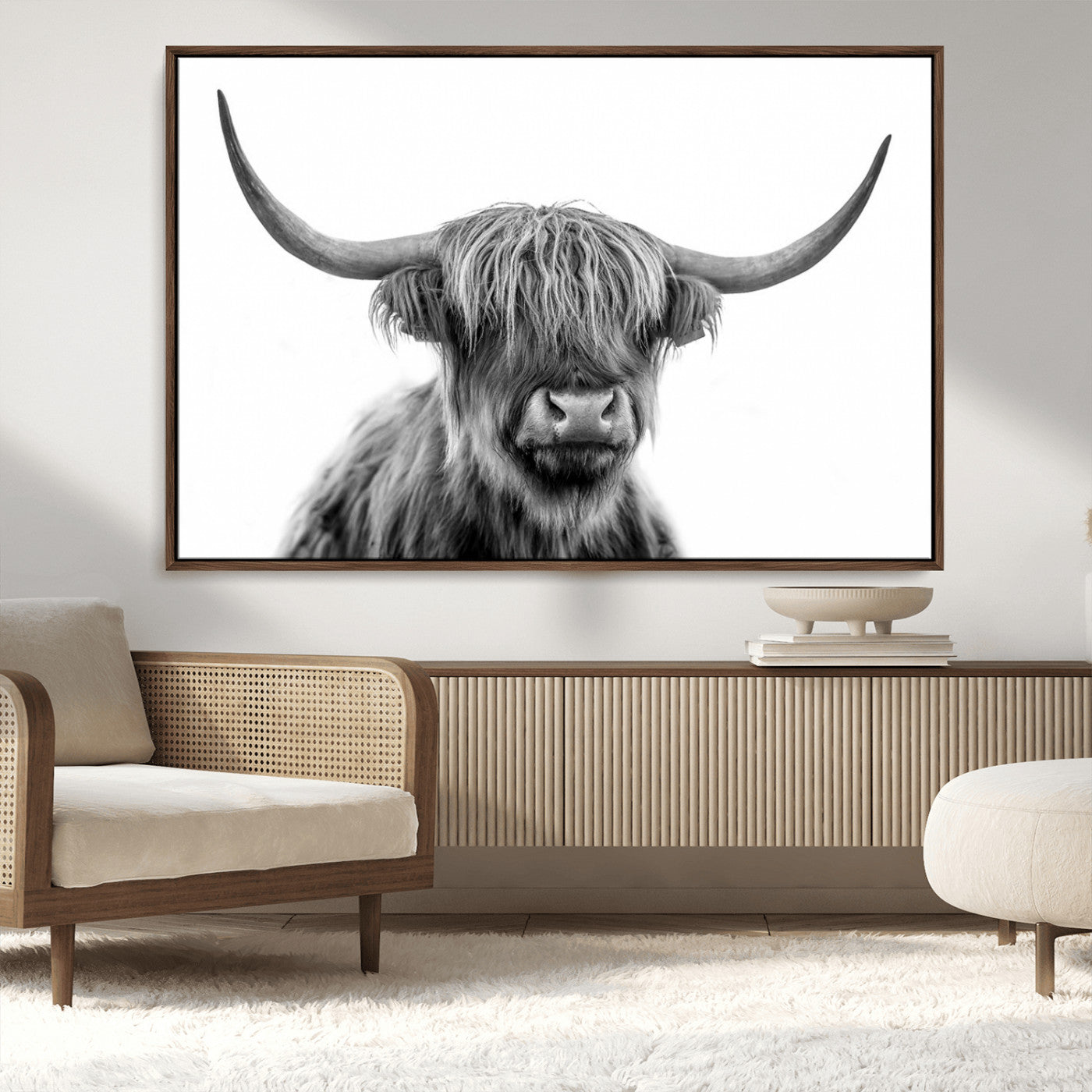 MGV-FC-36X24 - Scottish Highland Cow Cattle Art Print Wall Art Canvas Print for Farmhouse Decor, Framed Scottish