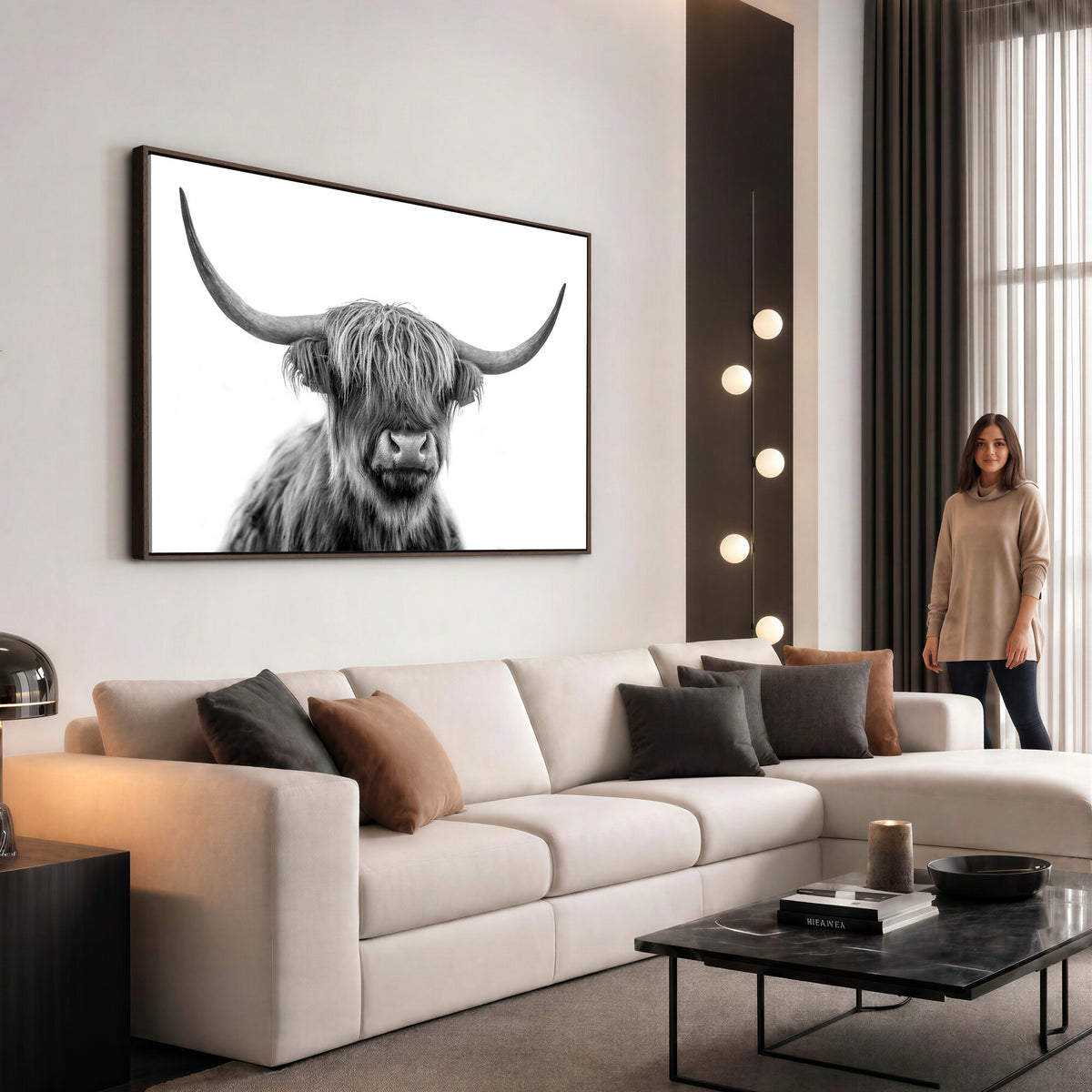 75503-_Poster-30x20 - Scottish Highland Cow Cattle Art Print Wall Art Canvas Print for Farmhouse Decor, Framed Scottish