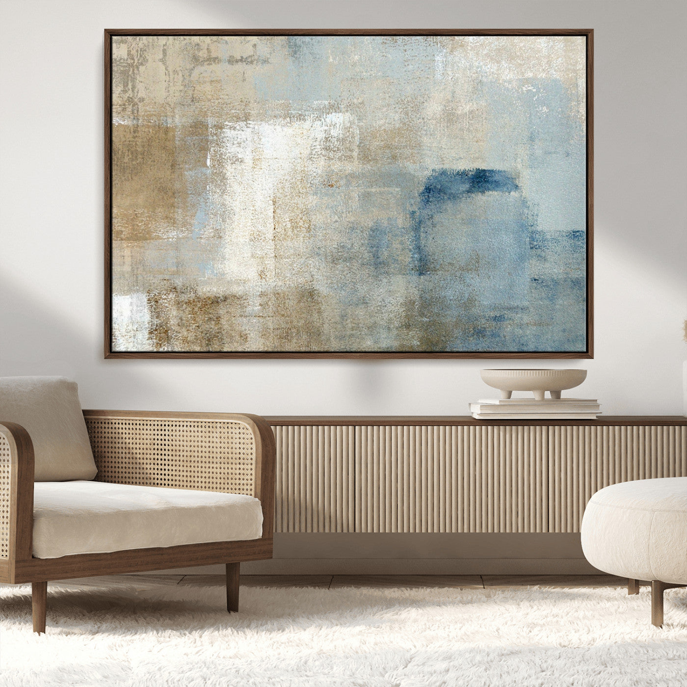 MGV-FC-36X24 - Abstract Blue and Beige Wall Art, Modern Minimalist Canvas Print Set, Giclee Textured Art, Large Multi-Panel Artwork for Living Room
