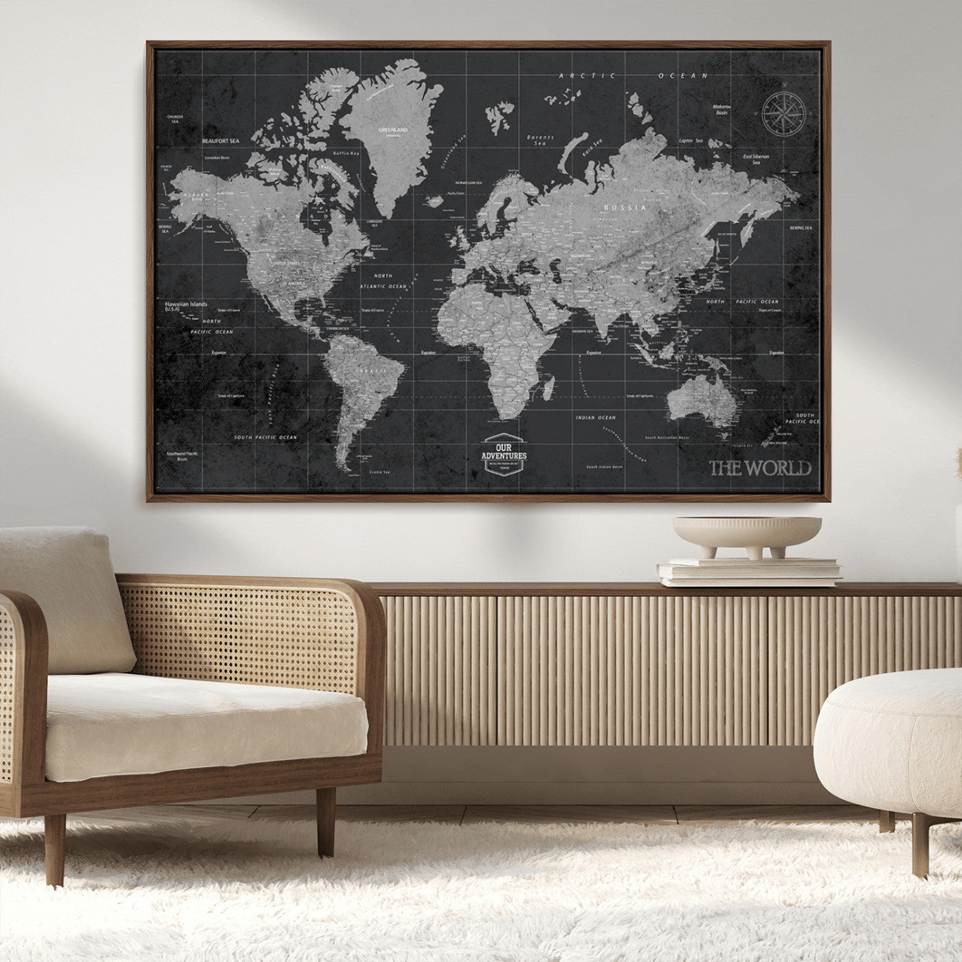 MGV-FC-36X24 - Push Pin World Map Canvas Print – Framed Wall Art for Couples to Track Their Travels – Anniversary
