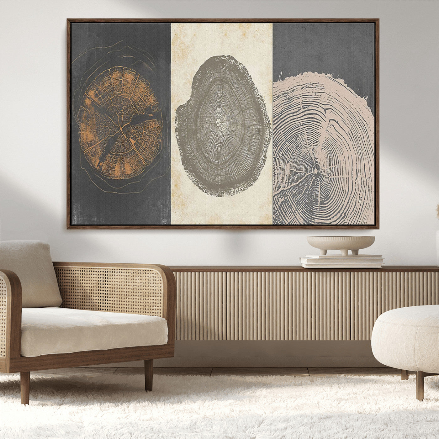 MGV-FC-36X24 - Boho Tree Ring Wall Art, Modern Minimalist Wood Grain Canvas, Tree Slice for Rustic Decor, Farmhouse Decor Giclee Canvas Print, Tree Ring Canvas Set