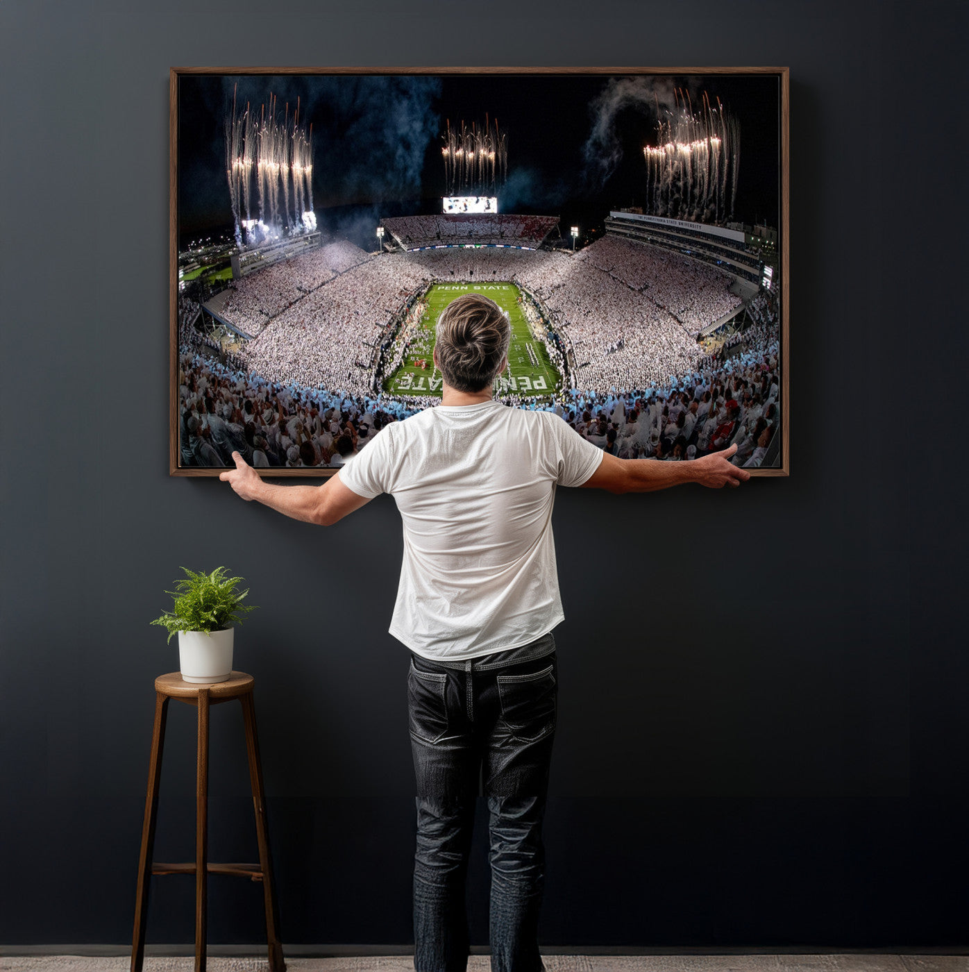 11391-MGV-CV-36X24 - Penn State Football Wall Art Canvas Print – Framed Stadium Game Day Sports Team Spirit Artwork for Home, Office