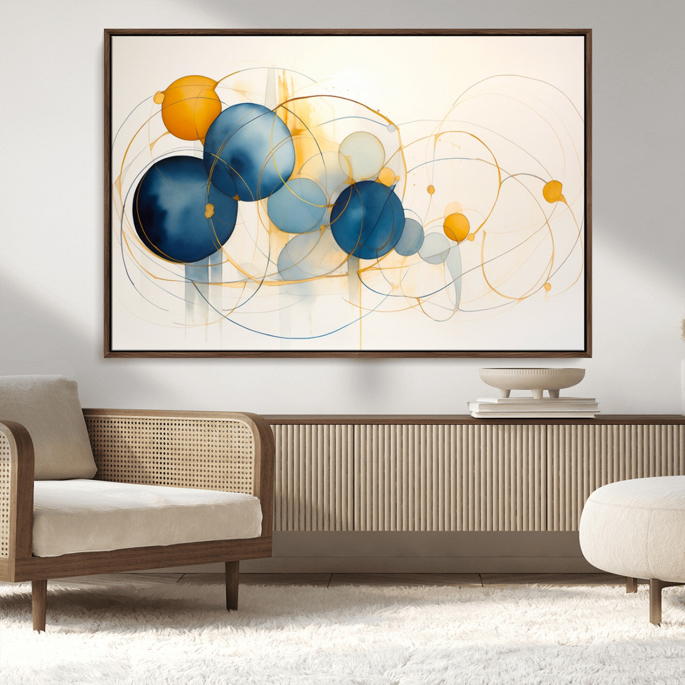 -Geometric Blue Orange Abstract Wall Art Canvas, Geometric Blue Orange Canvas Print