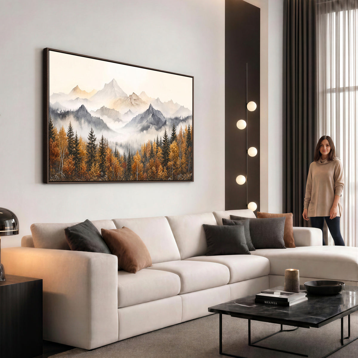 70049-MGV-CV-36X24 - Abstract Mountain Wall Art, Misty Mountain Forest