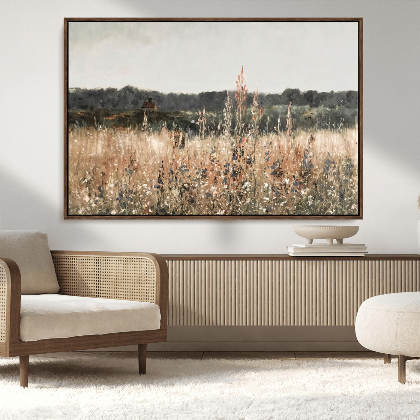 MGV-FC-36X24 - Abstract Wildflower Art Field Landscape Oil Painting Print, Country Field Wall Art - Framed Ready to Hang