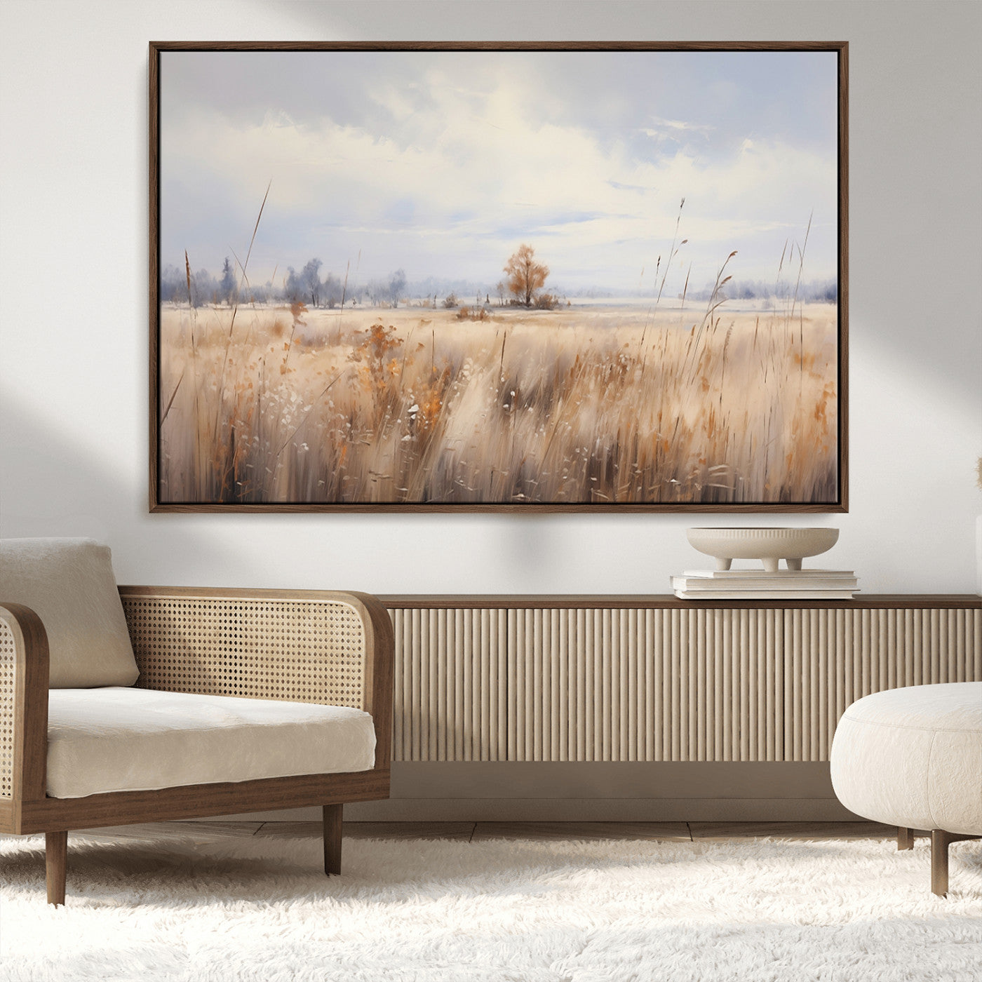 MGV-FC-36X24 - Golden Fields Wall Art Print Canvas – Serene Landscape of Nature’s Tranquility in Minimalist for