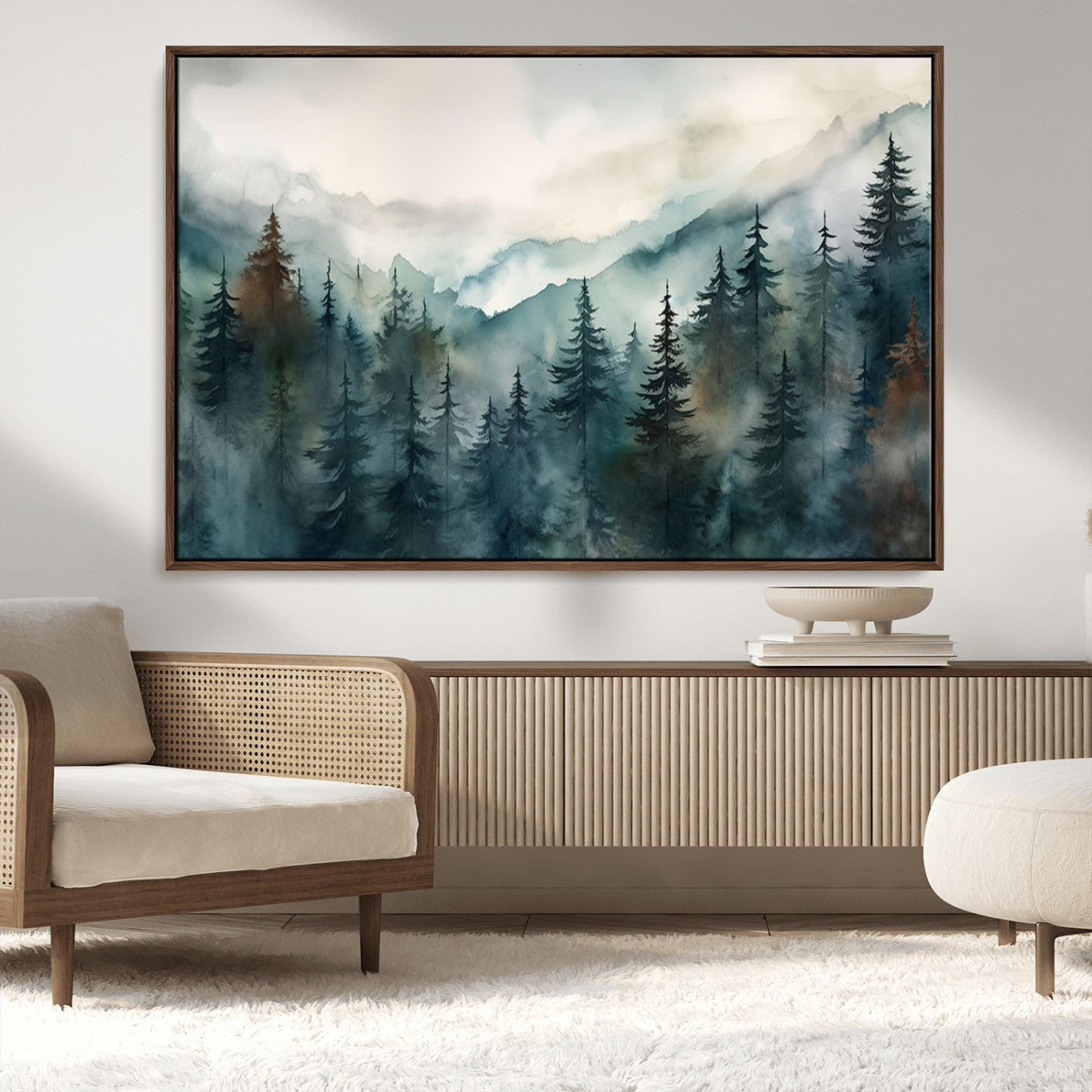48468-MGV-CV-36X24-Serenity Forest Wall Art Canvas | Foggy Mountain Landscape Canvas Print for Living Room or Office | Nature-Inspired Woodland Decor