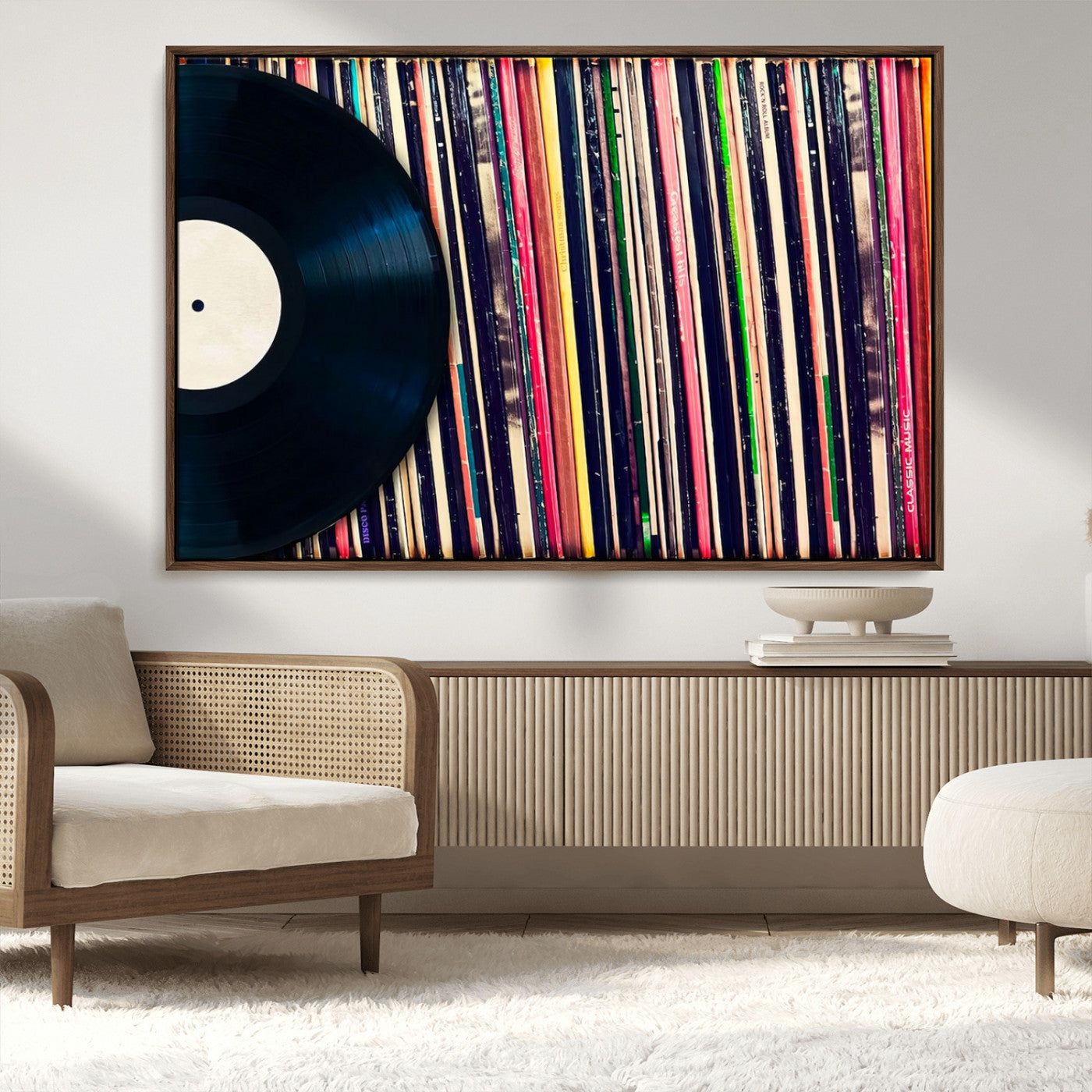 MGV-FC-36X24 - Vinyl Record and Album Collection Canvas Wall Art - Retro Music Decor for Living Room, Vintage Vinyl Lover’s Set