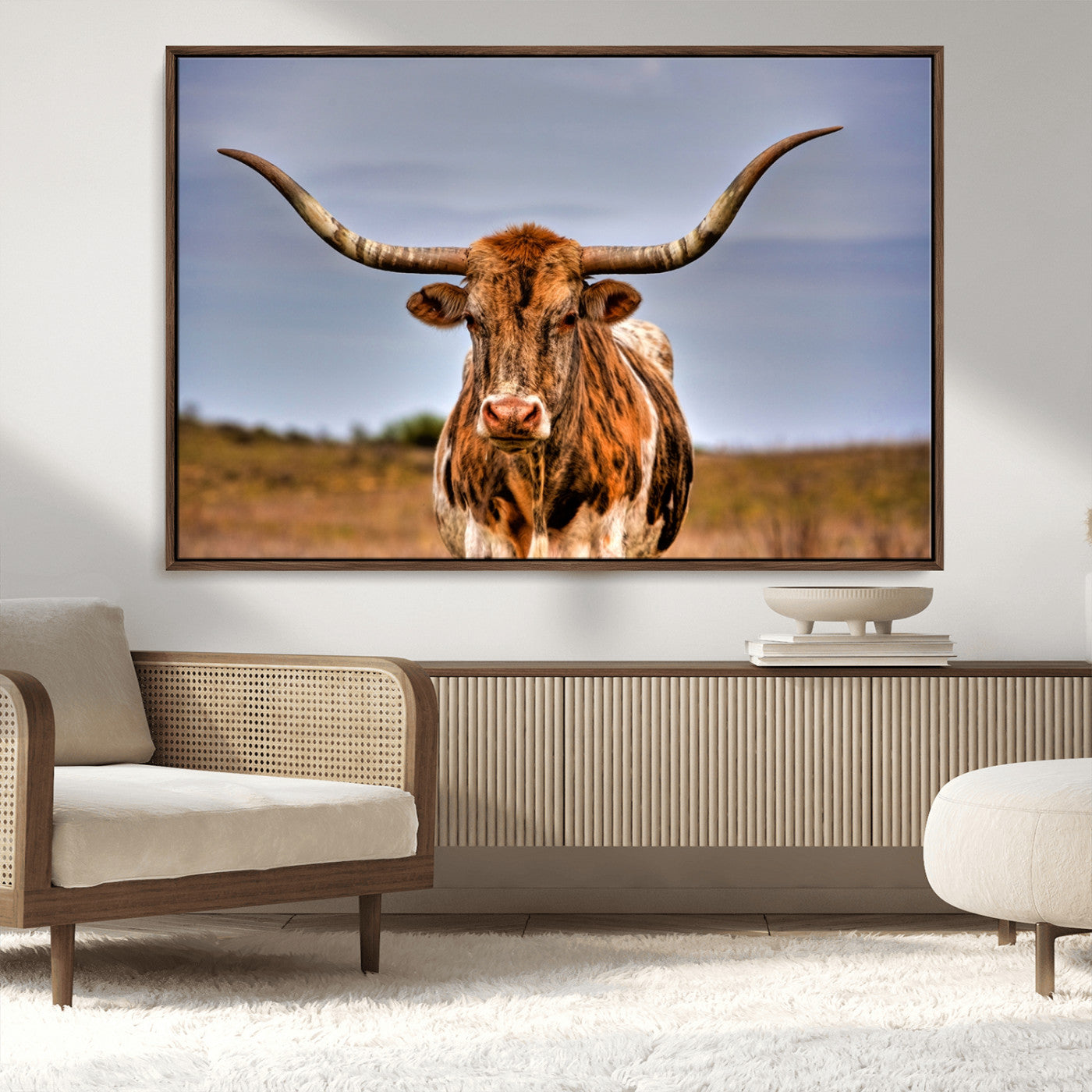 -Texas Longhorn Wall Art Print, Framed Longhorn Cow Wall Art