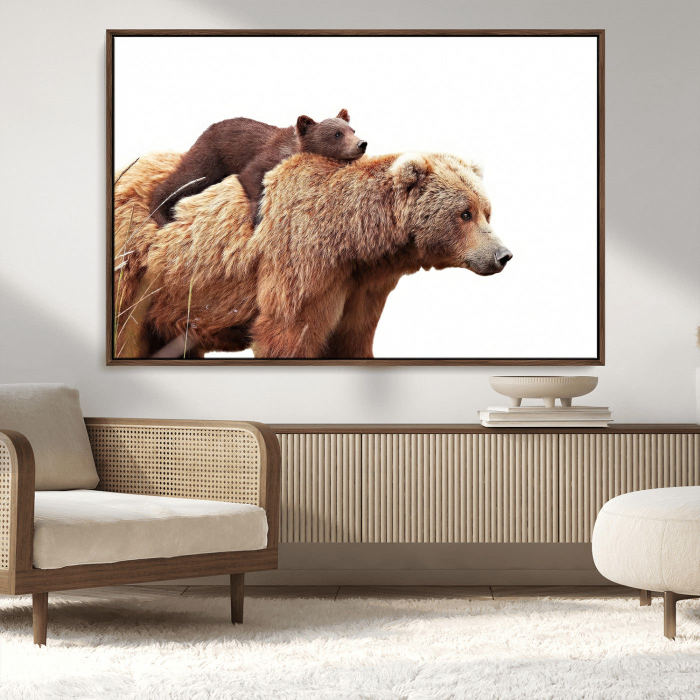 MGV-FC-36X24 - Mother and Baby Bear Canvas Wall Art - Adorable Wildlife Animal Print, Cozy Rustic Decor for Living Room,