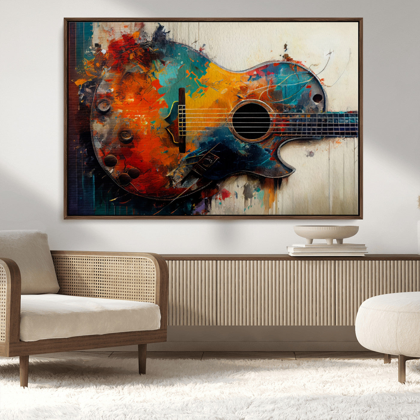MGV-FC-36X24 - Abstract Guitar Wall Art Canvas | Vibrant Music-Inspired Art for Living Room or Studio | Colorful Music Decor Canvas Print